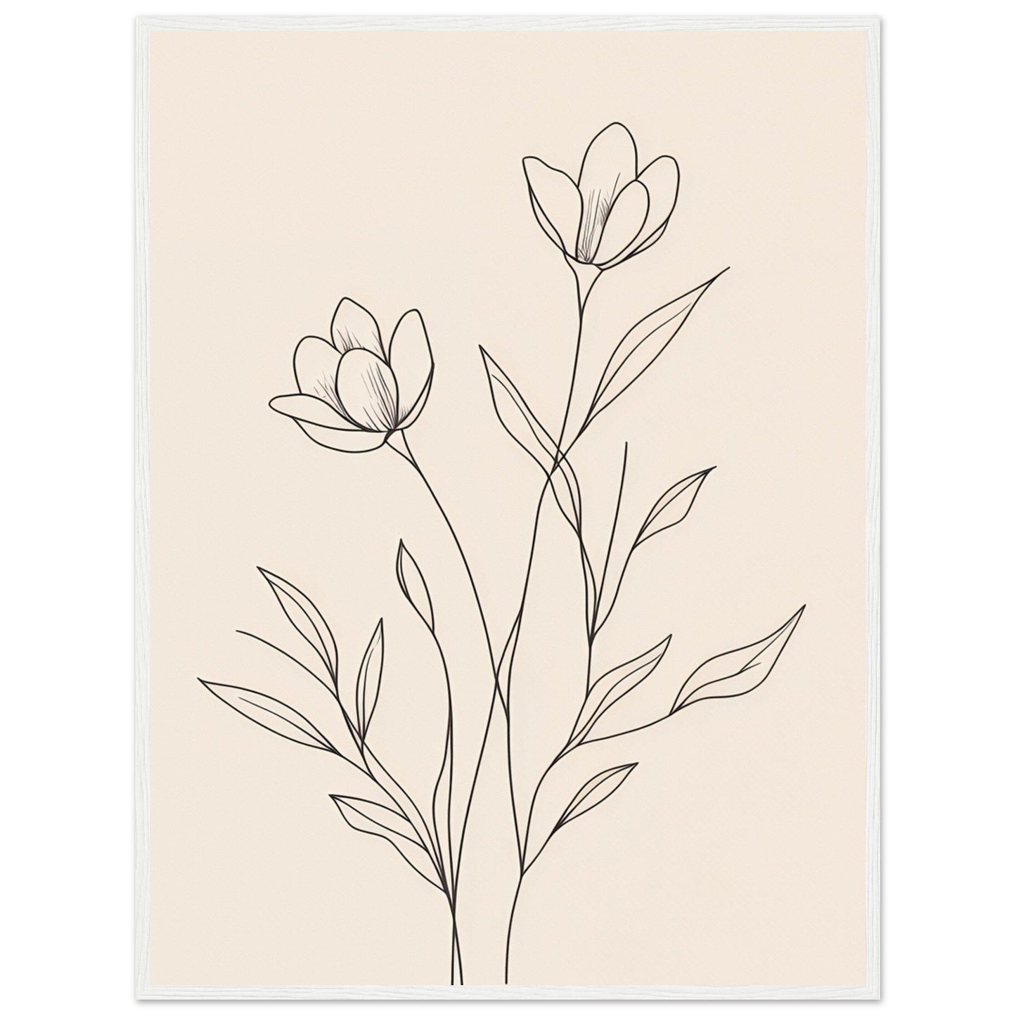 Minimalist Line Art Flower Poster on Premium Matte Paper, Wooden Frame - EcoFrameArt
