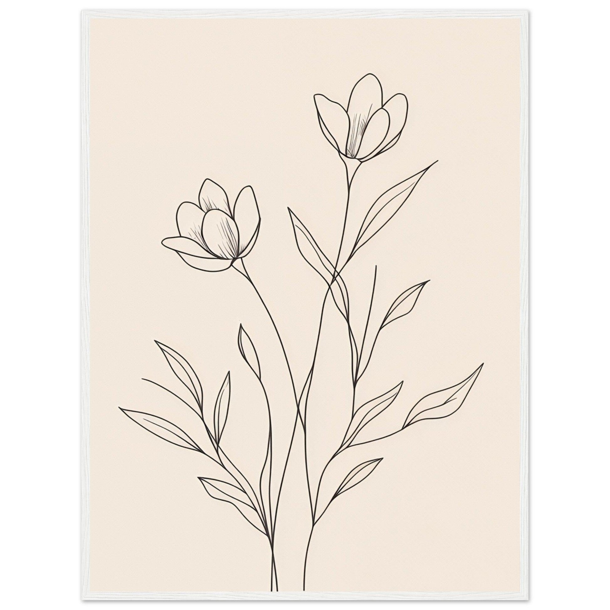 Minimalist Line Art Flower Poster on Premium Matte Paper, Wooden Frame - EcoFrameArt