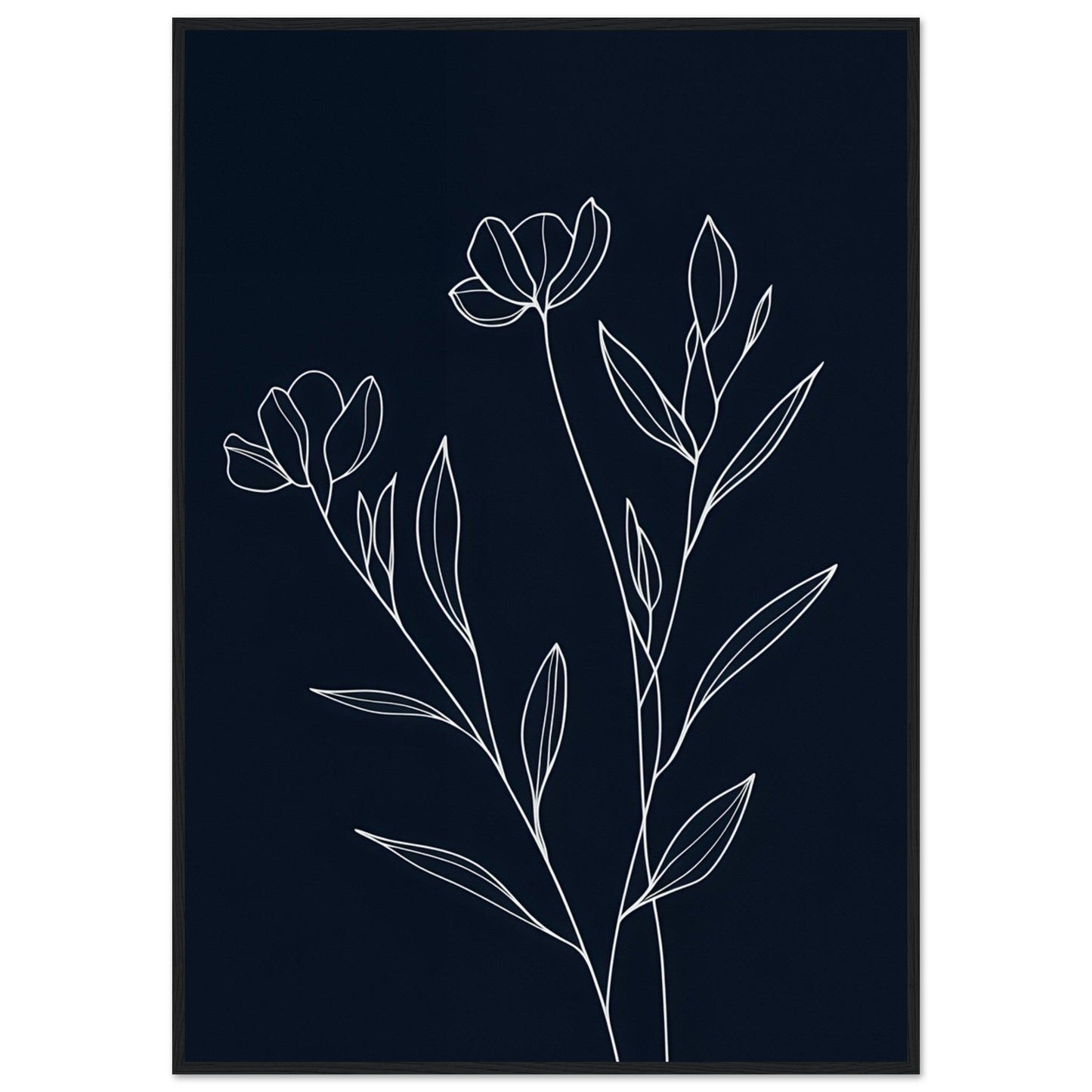 Minimalist Line Art Flower Poster on Premium Matte Paper, Wooden Frame - EcoFrameArt