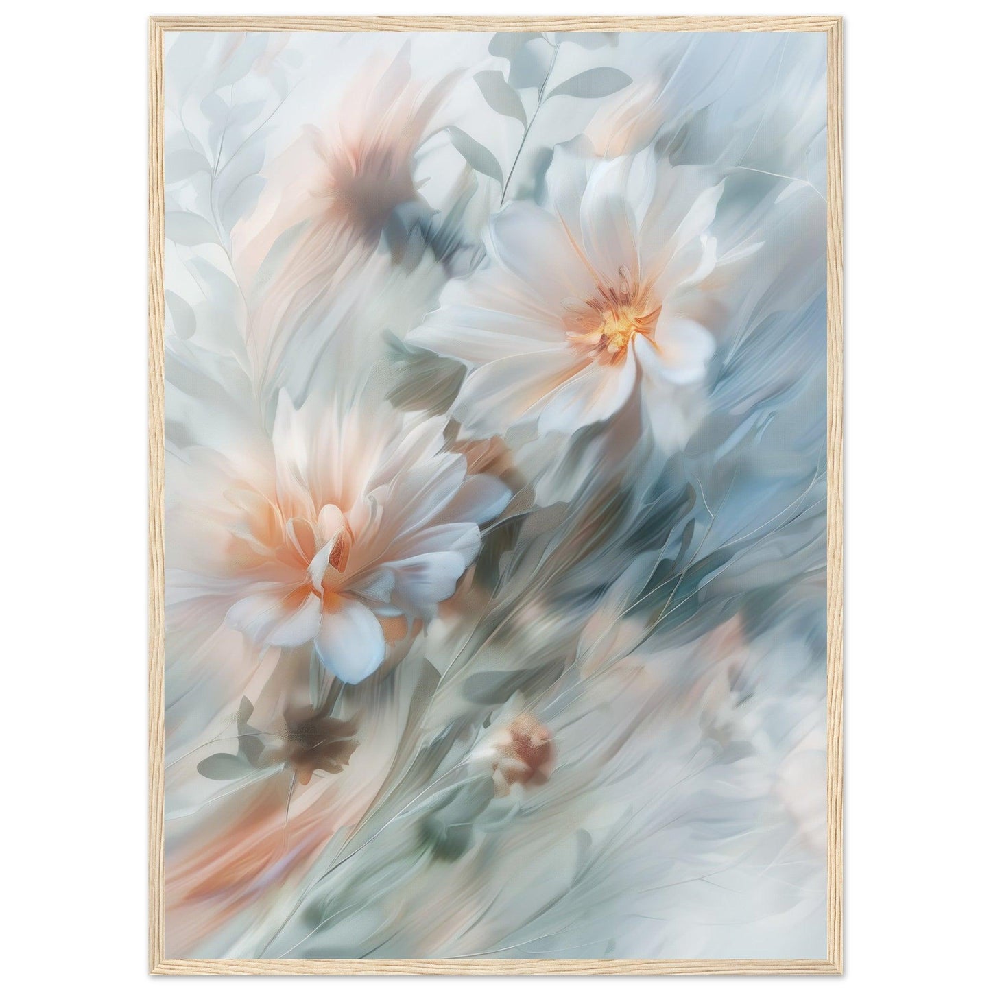 Soft Blue and Peach Blossoms, Premium Matte Paper, Wooden Frame - EcoFrameArt