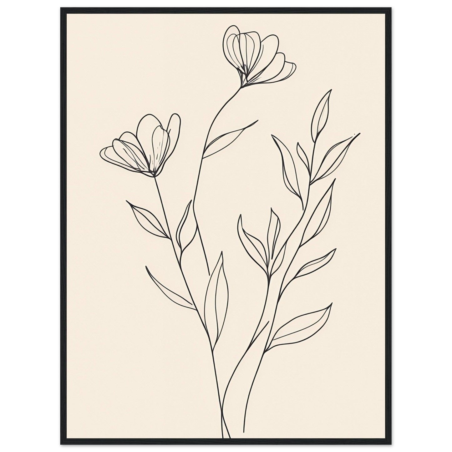 Minimalist Line Art Flower Poster on Premium Matte Paper, Wooden Frame - EcoFrameArt
