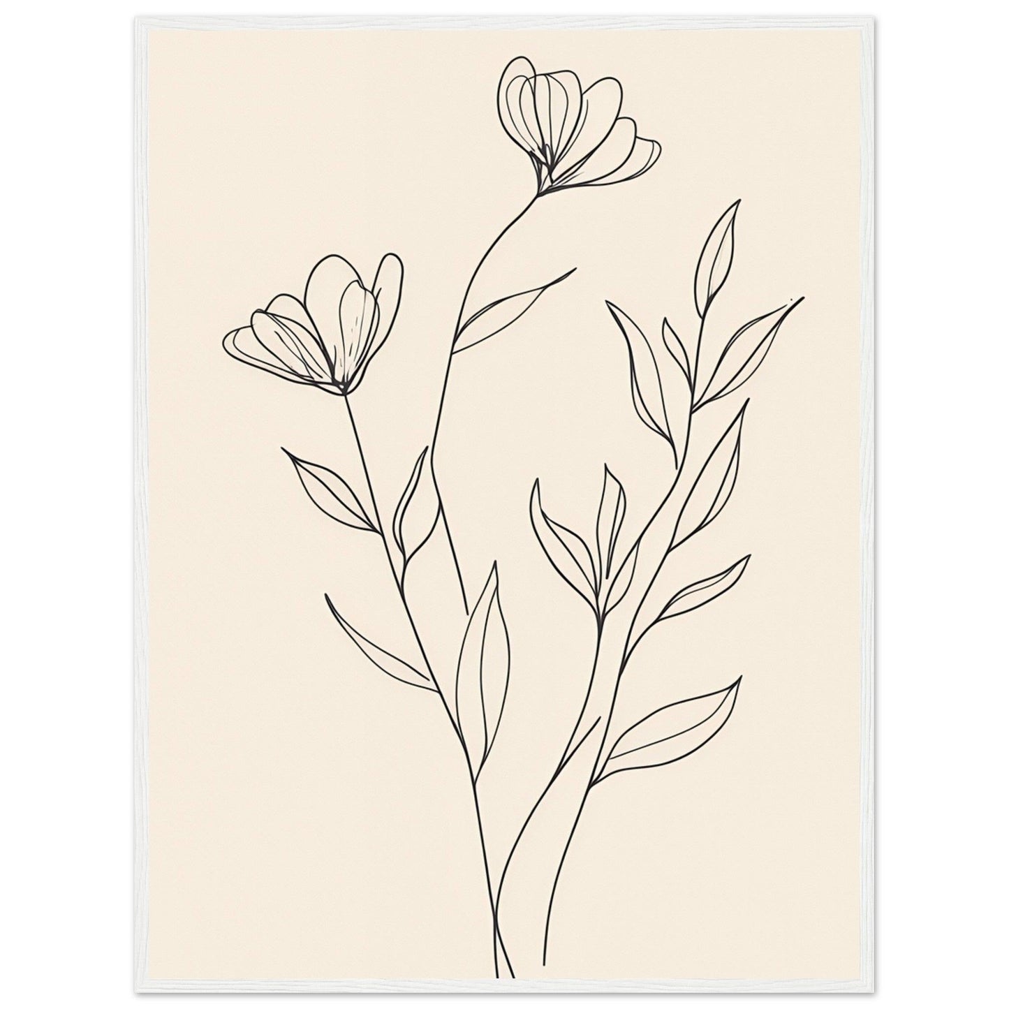 Minimalist Line Art Flower Poster on Premium Matte Paper, Wooden Frame - EcoFrameArt