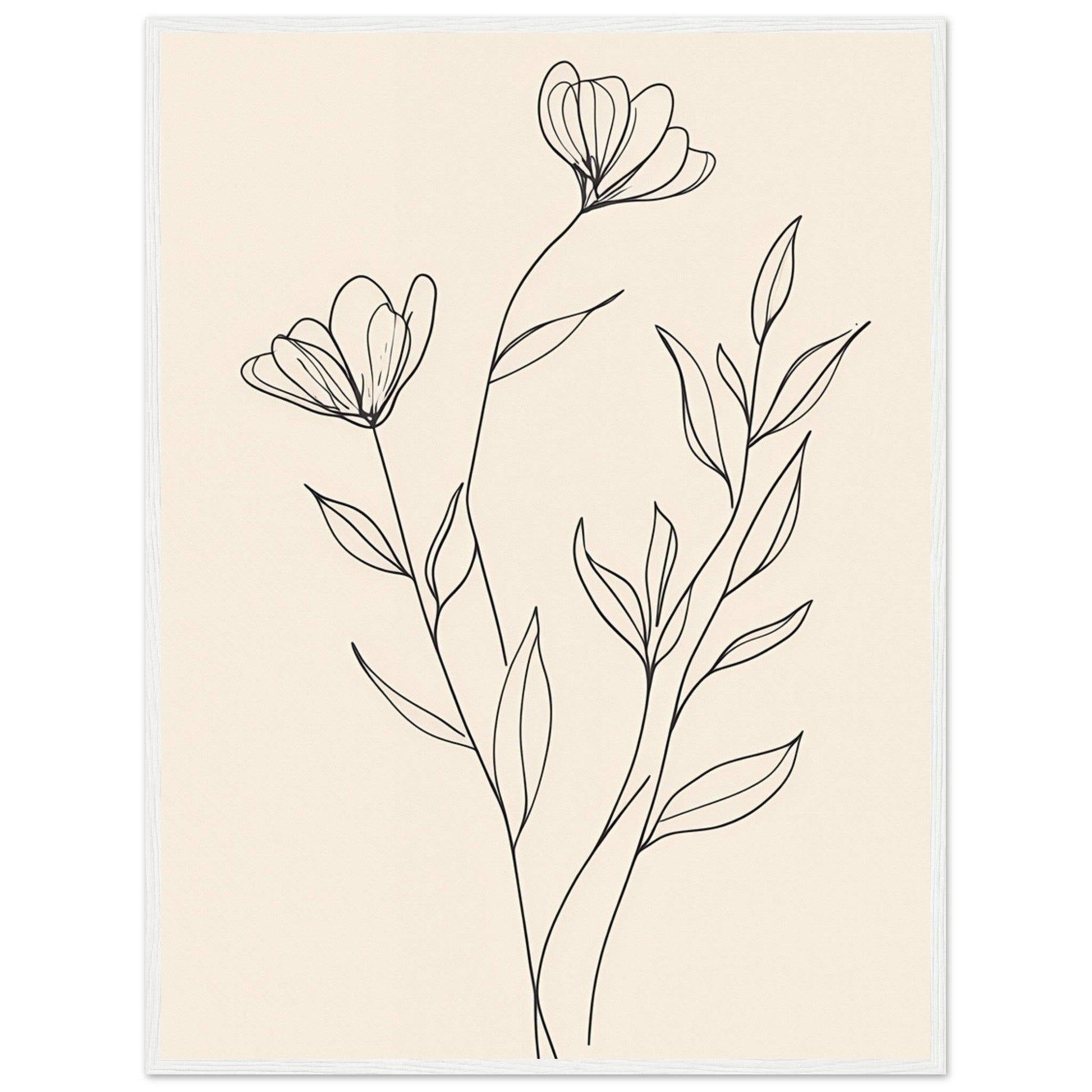 Minimalist Line Art Flower Poster on Premium Matte Paper, Wooden Frame - EcoFrameArt