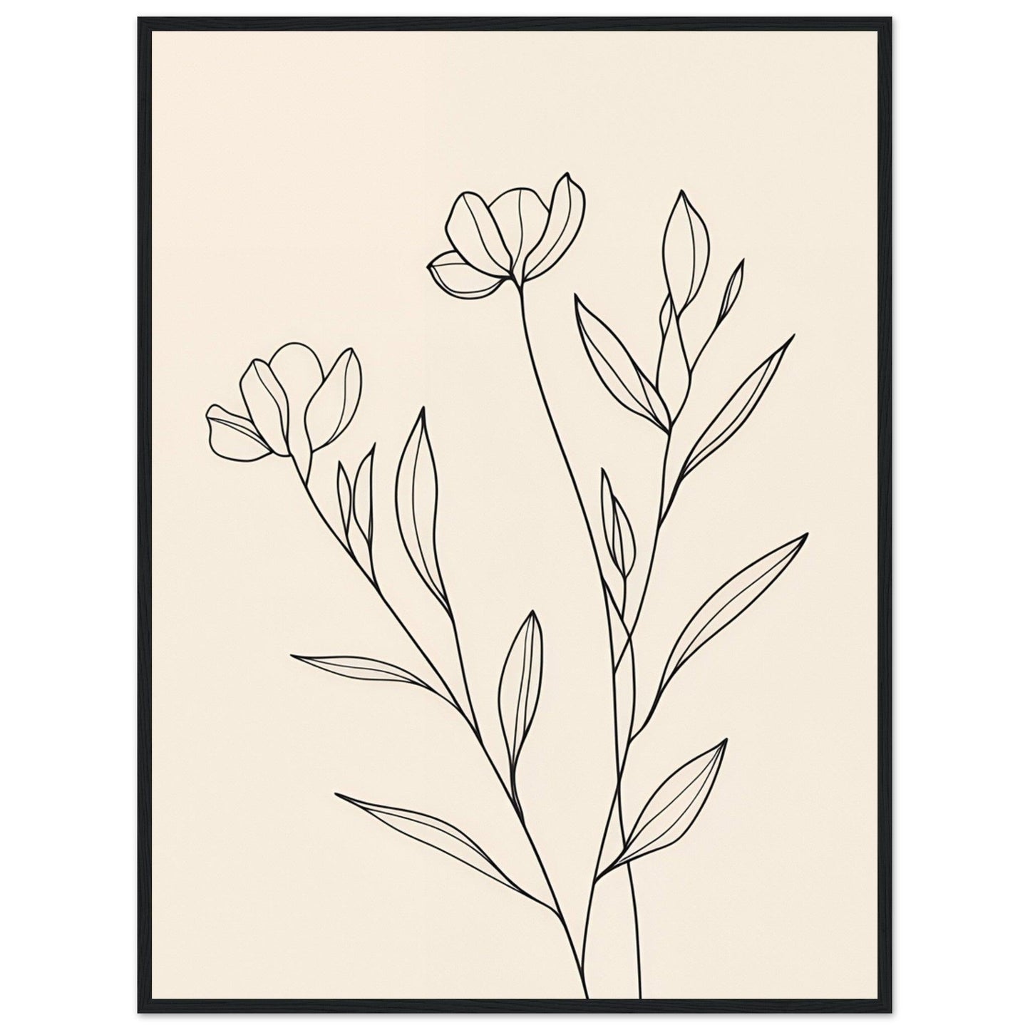 Minimalist Line Art Flower Poster on Premium Matte Paper, Wooden Frame - EcoFrameArt
