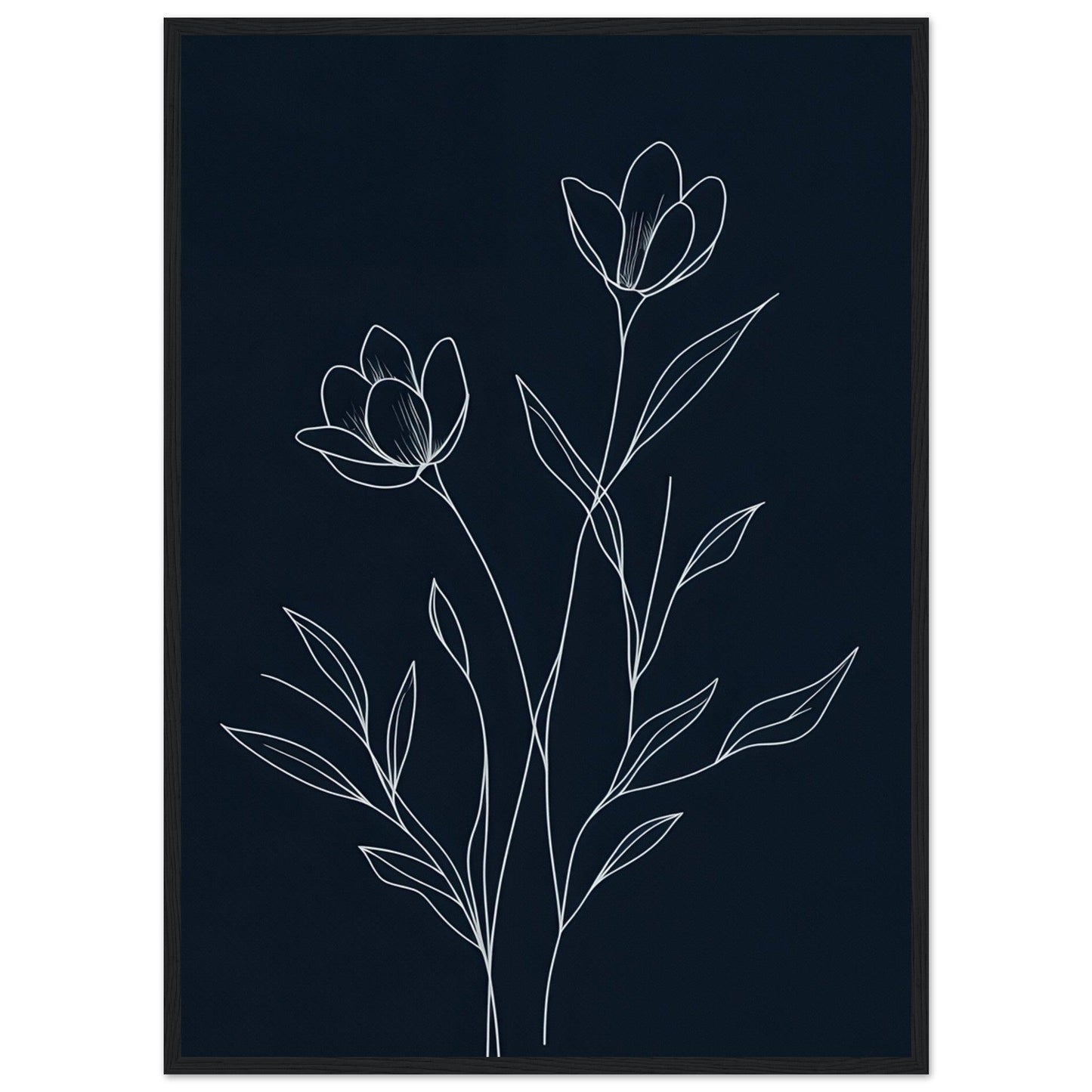 Minimalist Line Art Flower Poster on Premium Matte Paper, Wooden Frame - EcoFrameArt