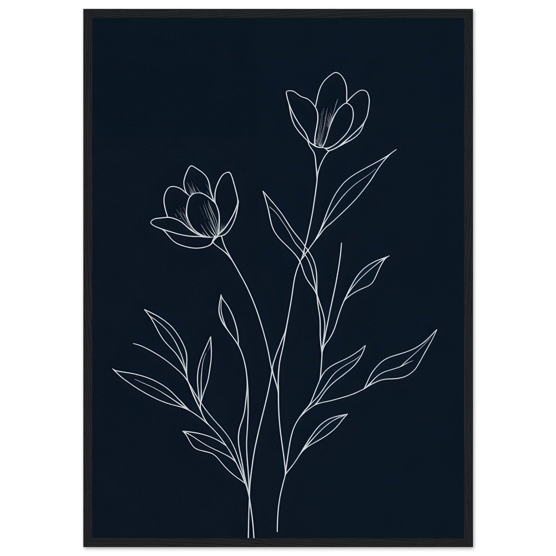 Minimalist Line Art Flower Poster on Premium Matte Paper, Wooden Frame - EcoFrameArt