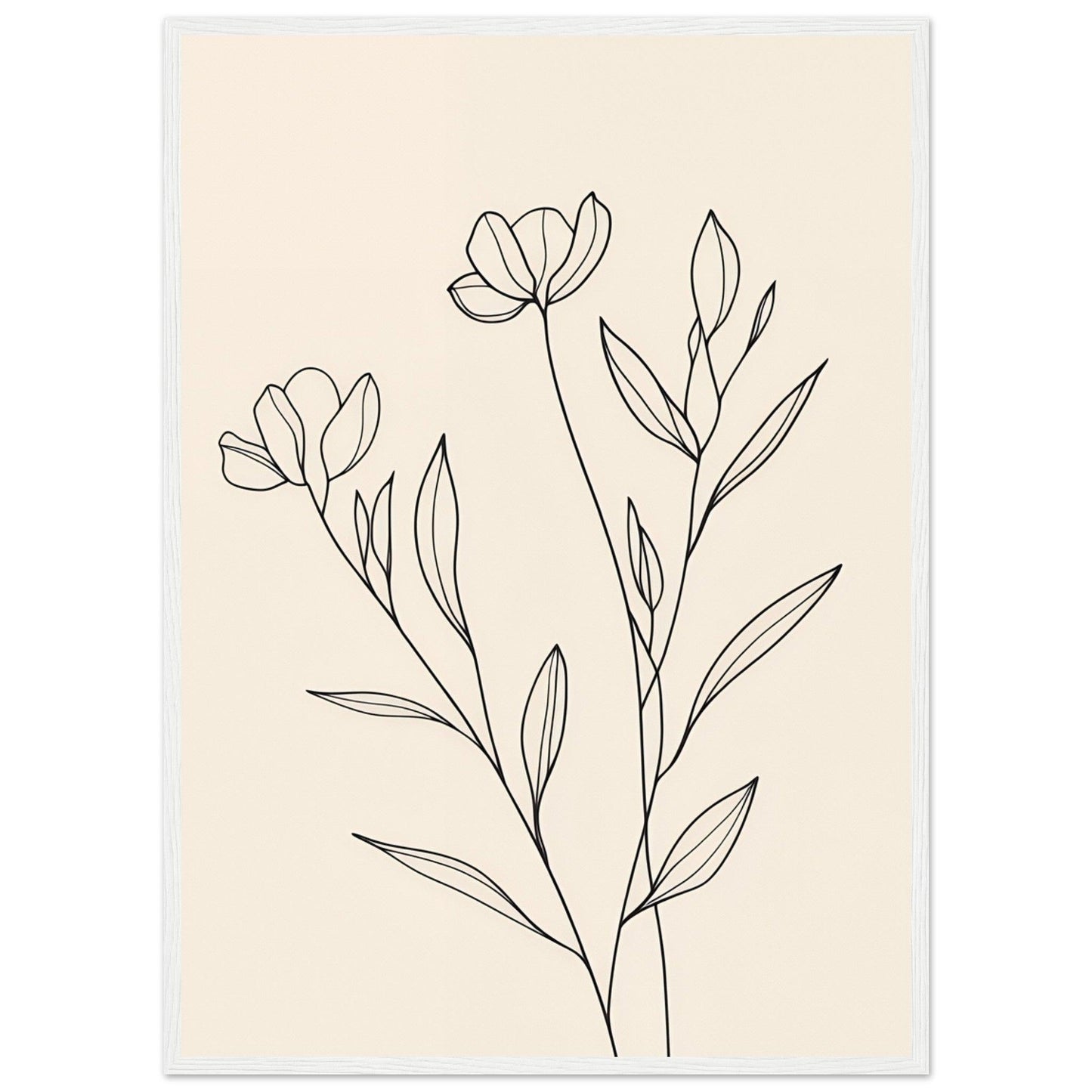 Minimalist Line Art Flower Poster on Premium Matte Paper, Wooden Frame - EcoFrameArt