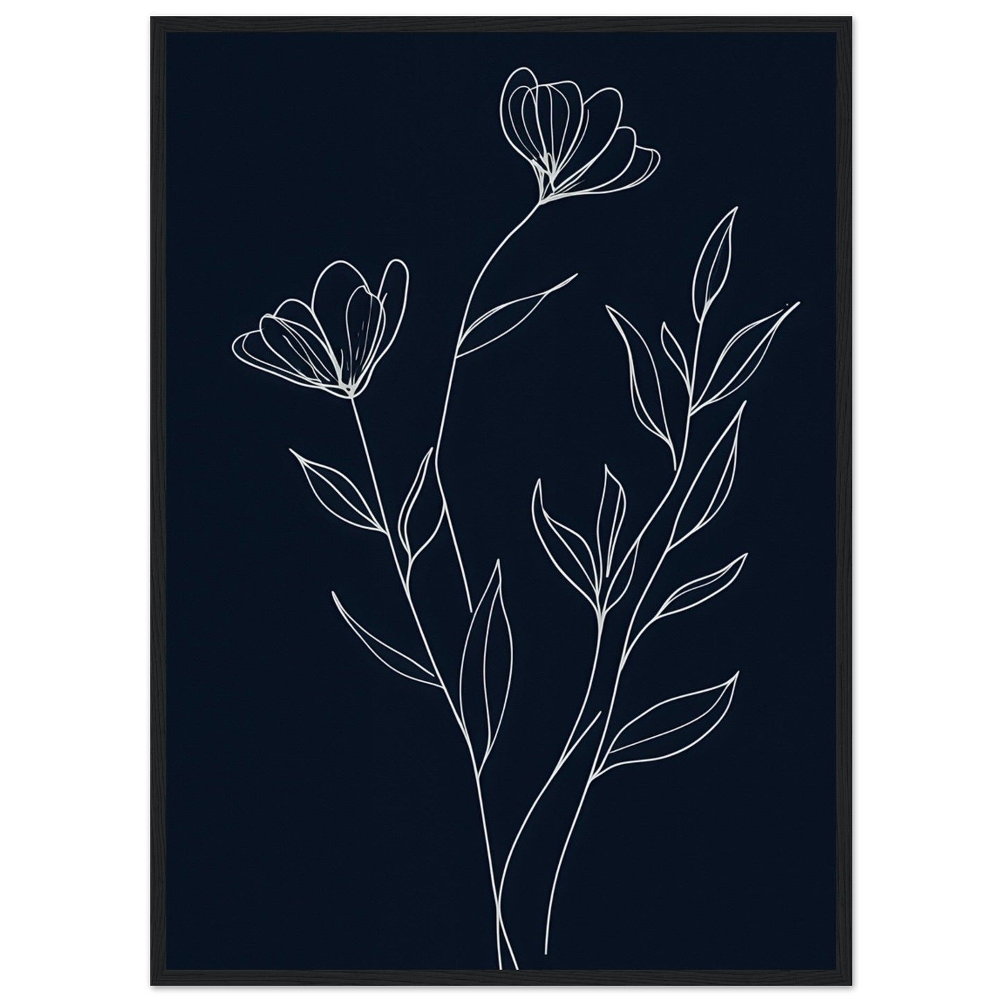 Minimalist Line Art Flower Poster on Premium Matte Paper, Wooden Frame - EcoFrameArt