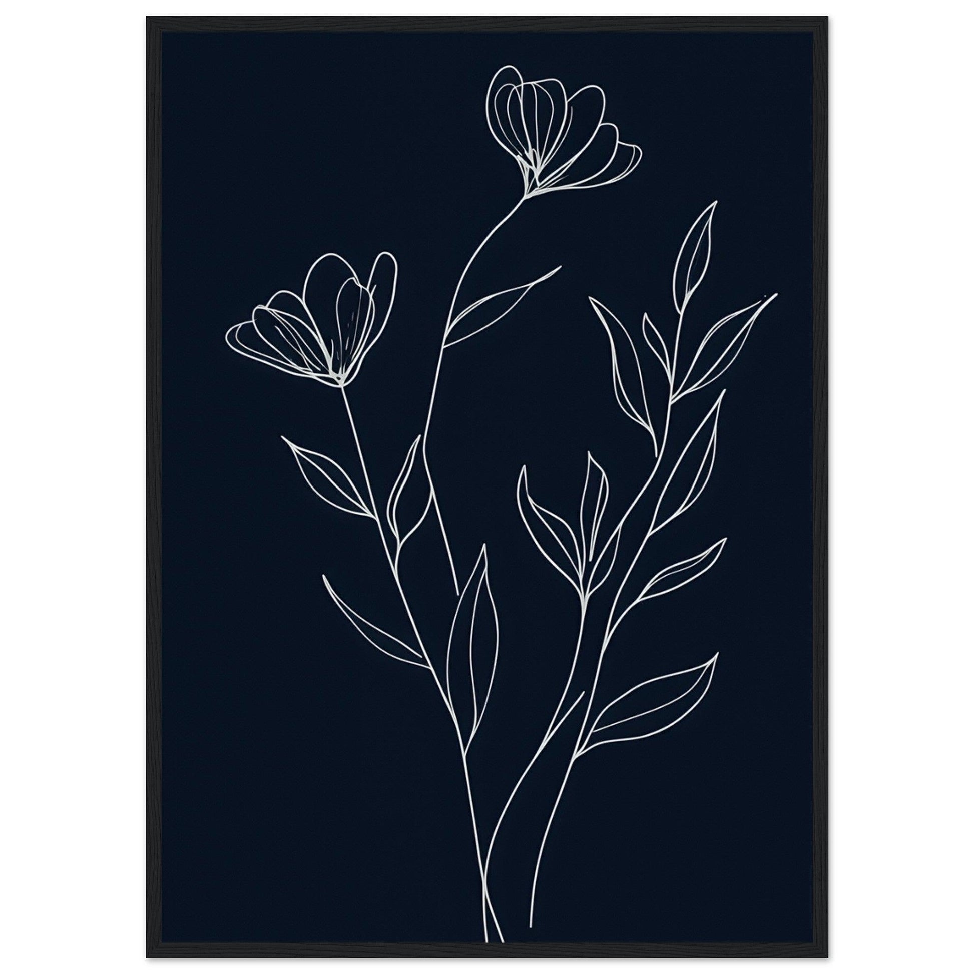 Minimalist Line Art Flower Poster on Premium Matte Paper, Wooden Frame - EcoFrameArt