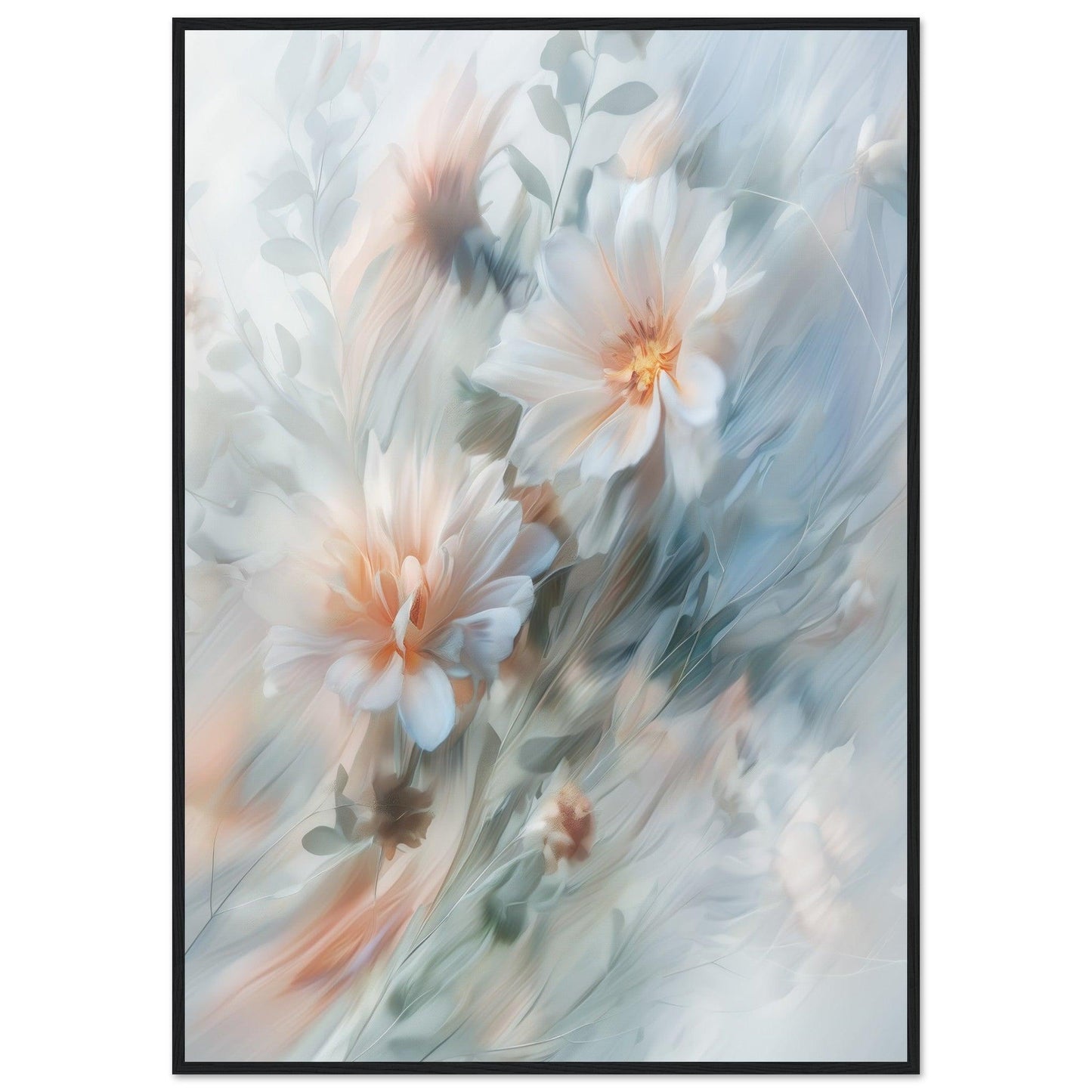 Soft Blue and Peach Blossoms, Premium Matte Paper, Wooden Frame - EcoFrameArt
