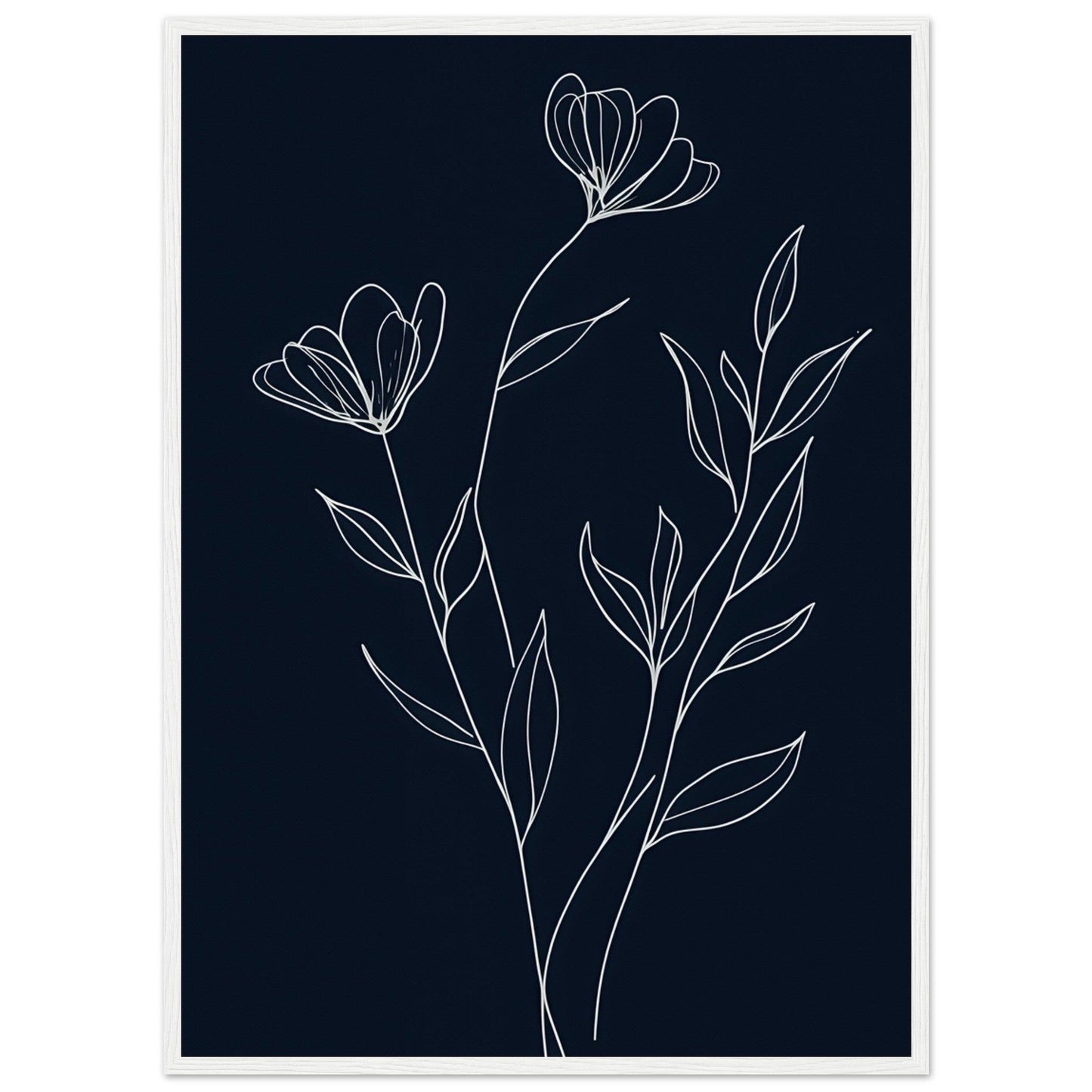 Minimalist Line Art Flower Poster on Premium Matte Paper, Wooden Frame - EcoFrameArt
