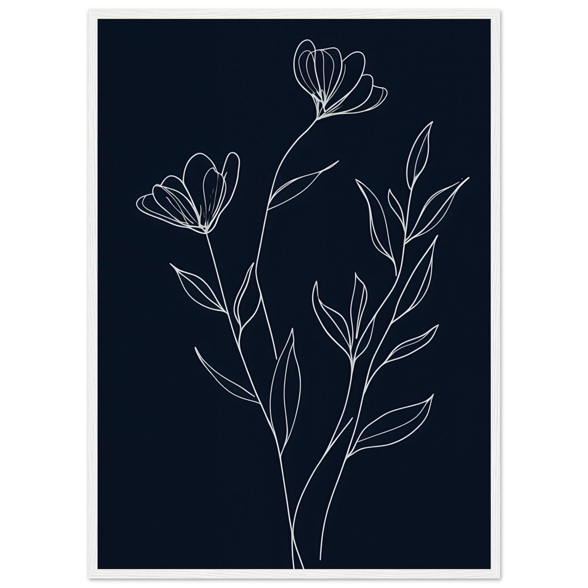 Minimalist Line Art Flower Poster on Premium Matte Paper, Wooden Frame - EcoFrameArt
