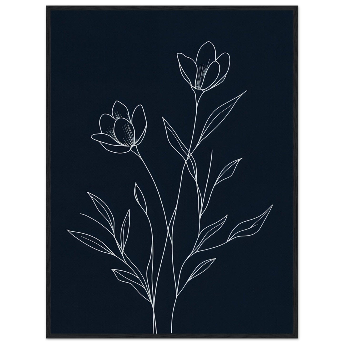 Minimalist Line Art Flower Poster on Premium Matte Paper, Wooden Frame - EcoFrameArt
