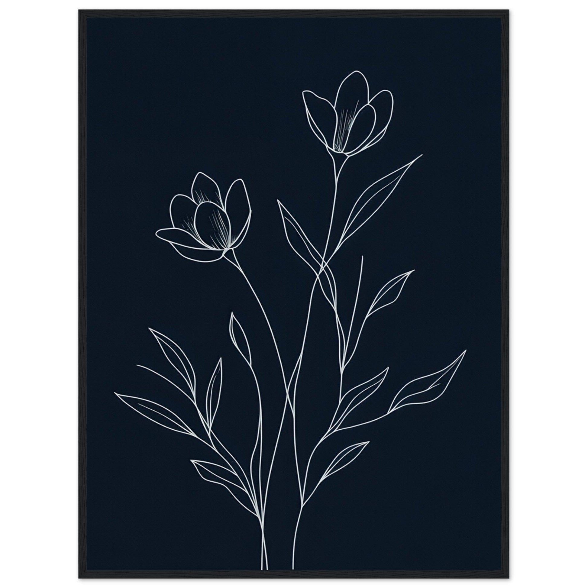 Minimalist Line Art Flower Poster on Premium Matte Paper, Wooden Frame - EcoFrameArt