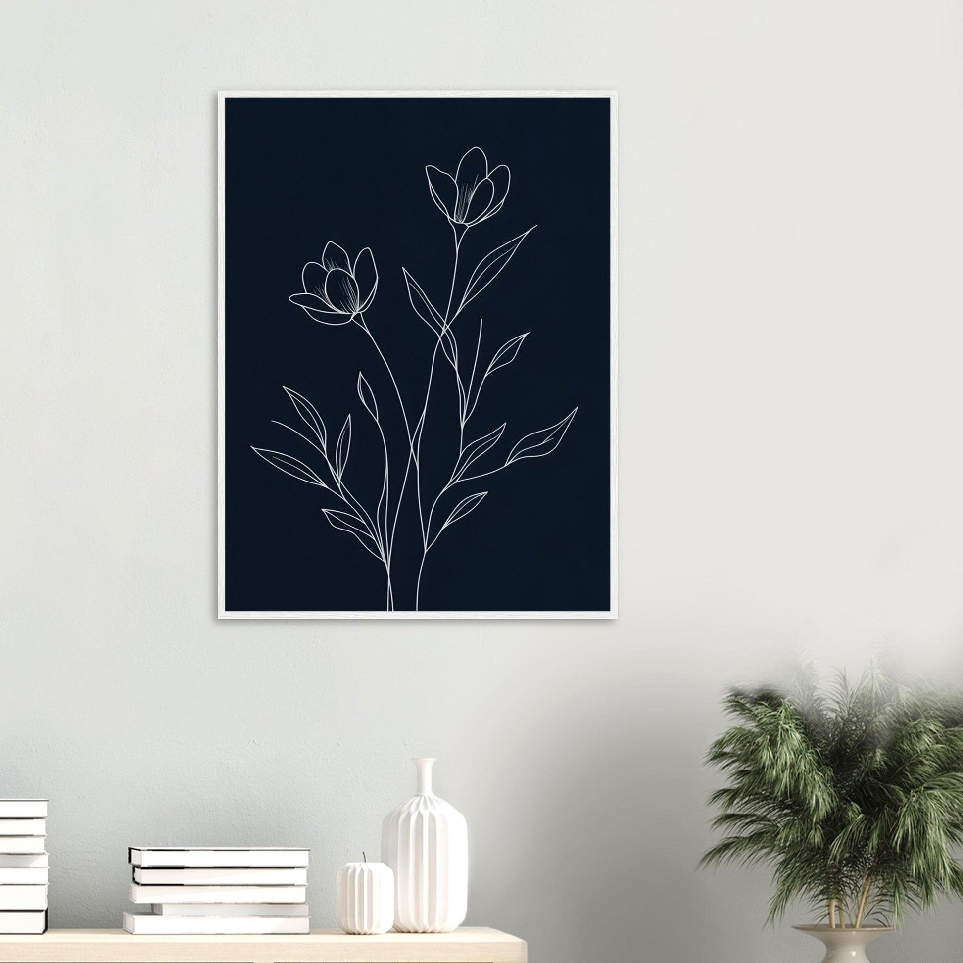 Minimalist Line Art Flower Poster on Premium Matte Paper, Wooden Frame - EcoFrameArt