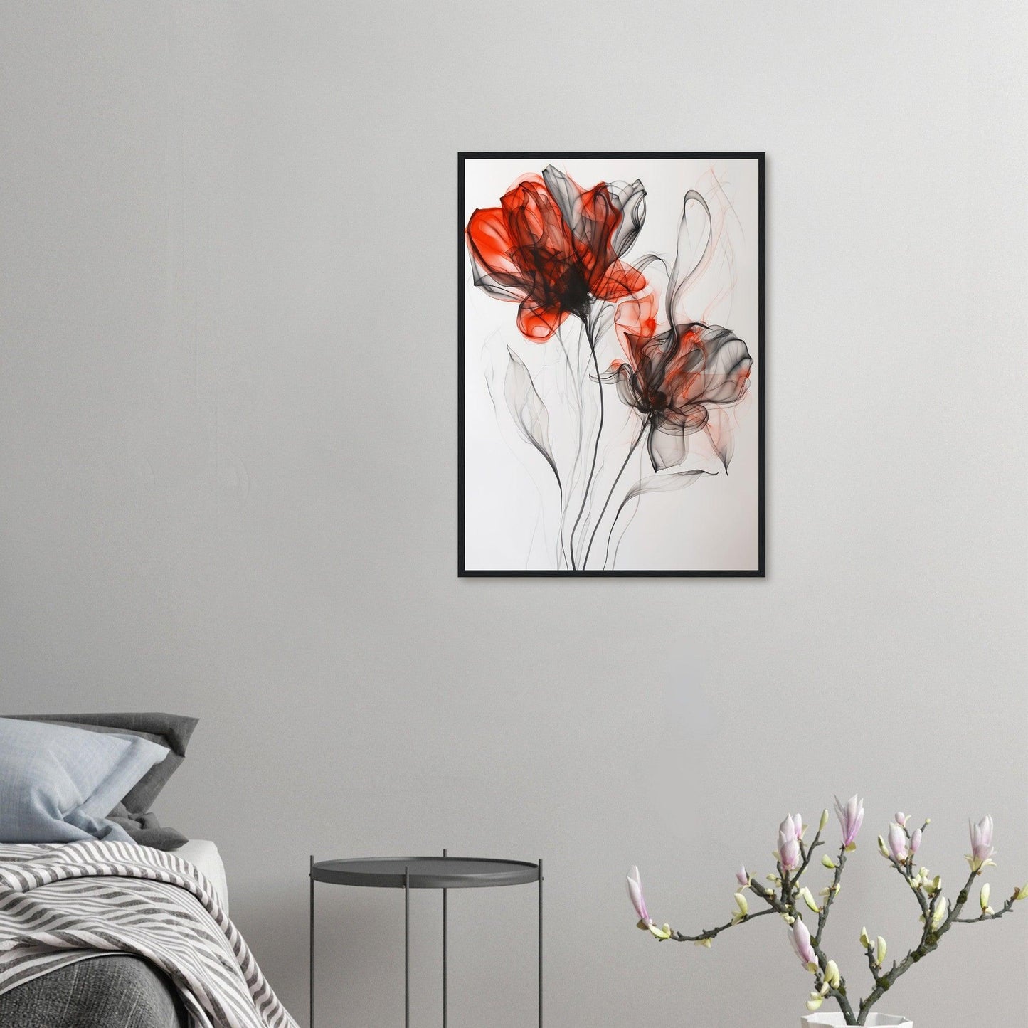 Crimson & Shadow Smoke Flower Poster - EcoFrameArt