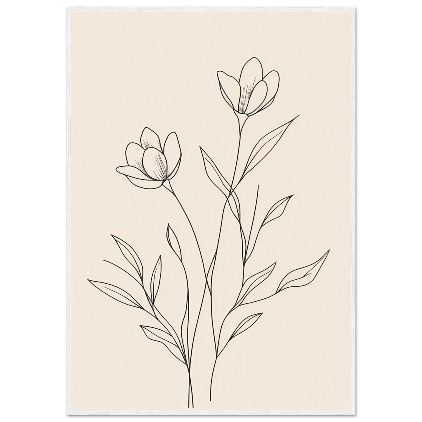 Minimalist Line Art Flower Poster on Premium Matte Paper, Wooden Frame - EcoFrameArt