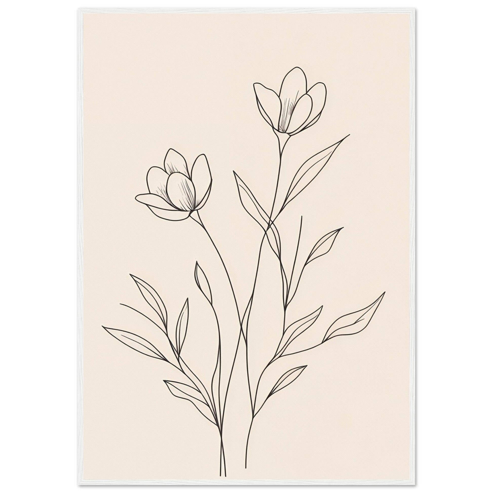 Minimalist Line Art Flower Poster on Premium Matte Paper, Wooden Frame - EcoFrameArt