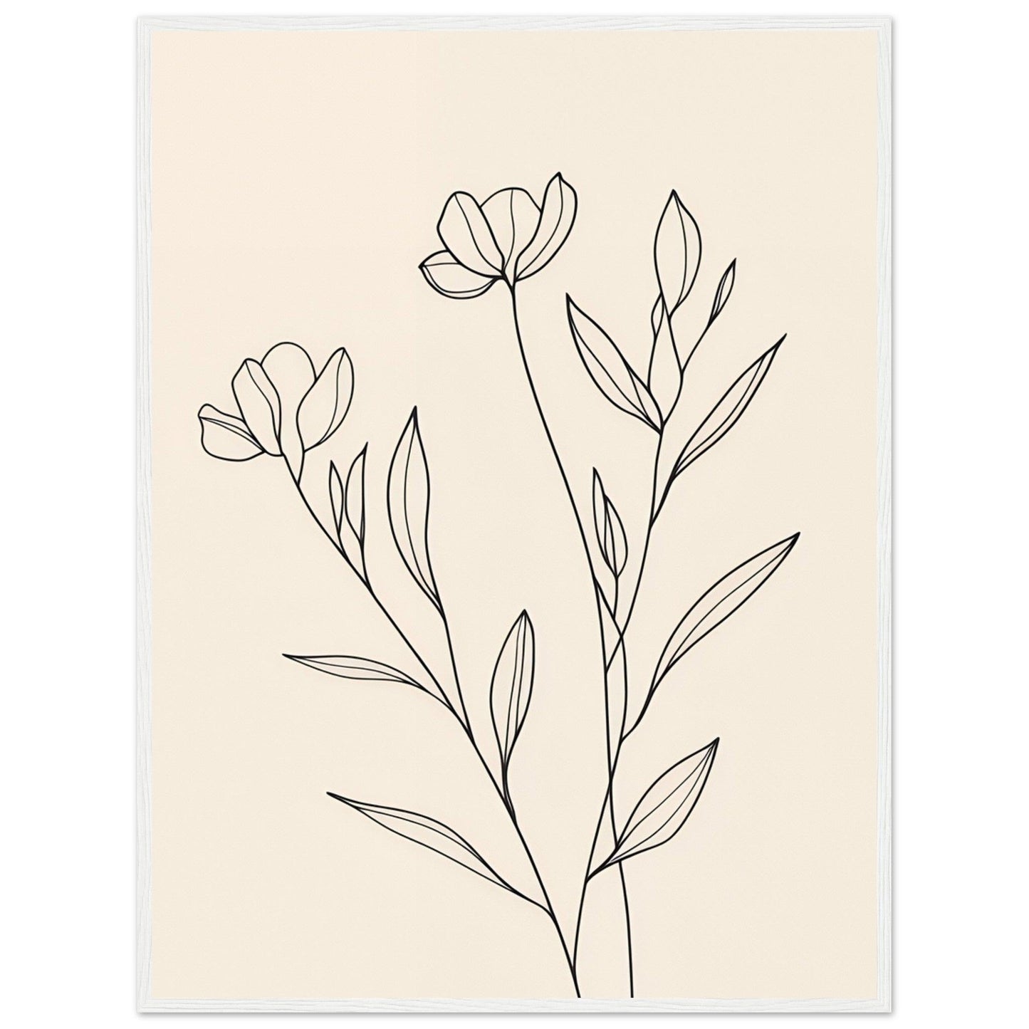 Minimalist Line Art Flower Poster on Premium Matte Paper, Wooden Frame - EcoFrameArt