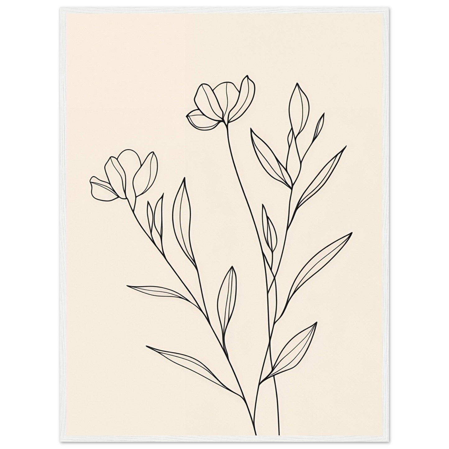 Minimalist Line Art Flower Poster on Premium Matte Paper, Wooden Frame - EcoFrameArt
