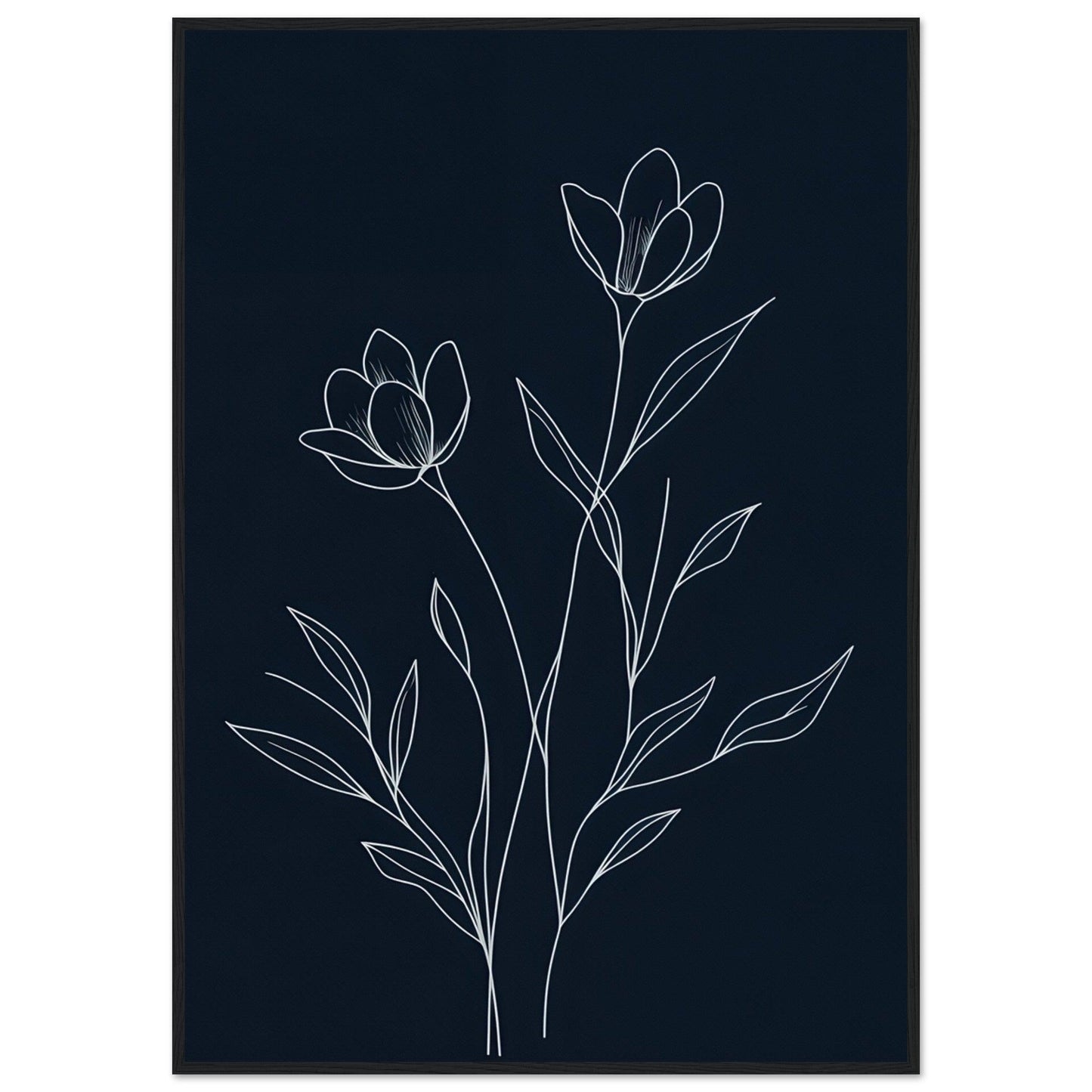 Minimalist Line Art Flower Poster on Premium Matte Paper, Wooden Frame - EcoFrameArt