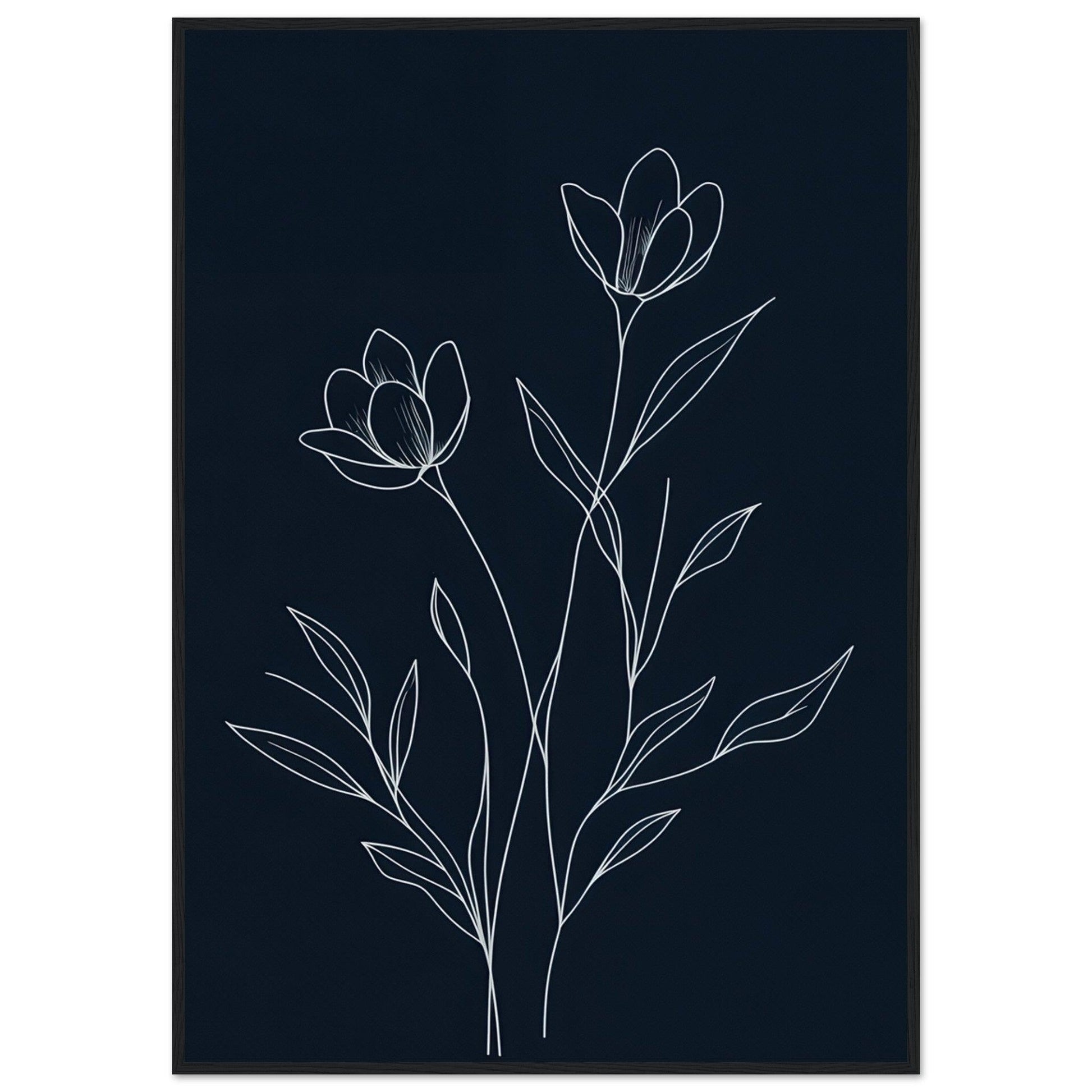 Minimalist Line Art Flower Poster on Premium Matte Paper, Wooden Frame - EcoFrameArt