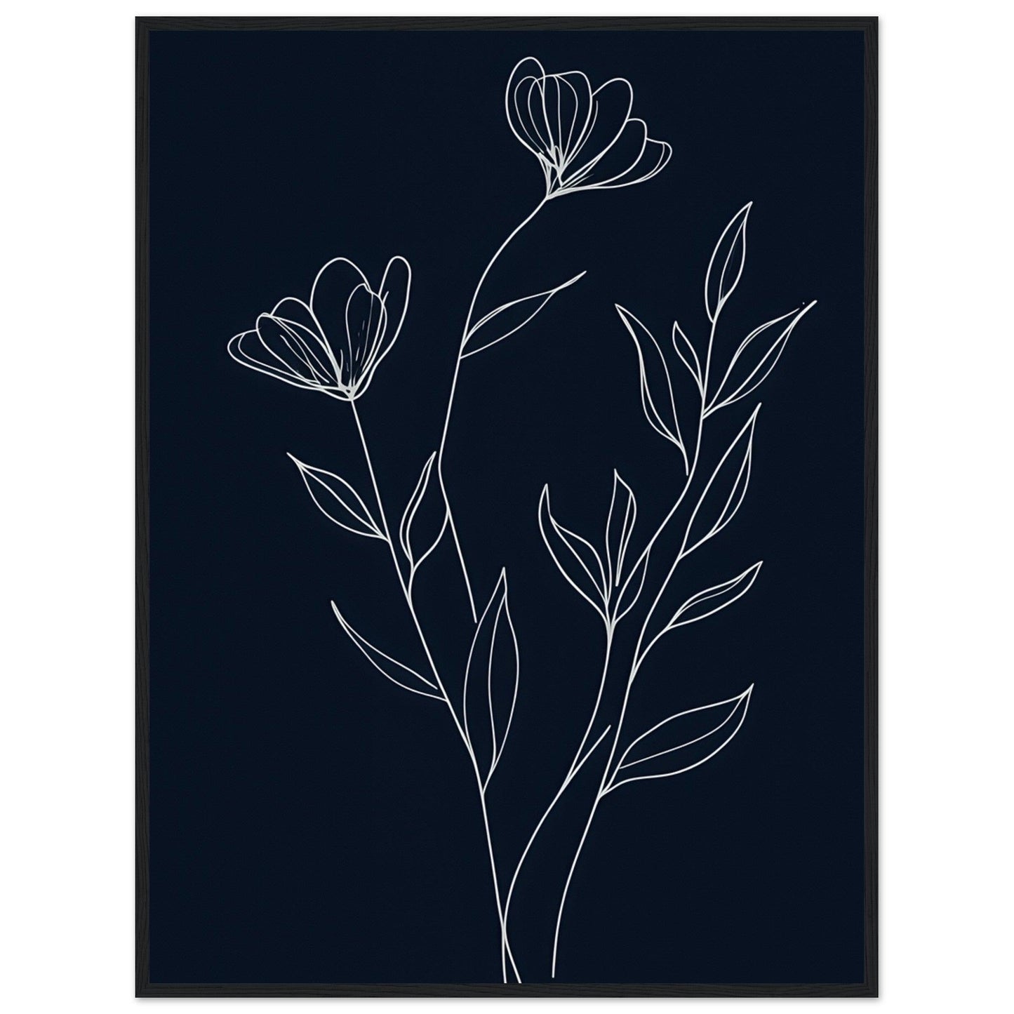 Minimalist Line Art Flower Poster on Premium Matte Paper, Wooden Frame - EcoFrameArt