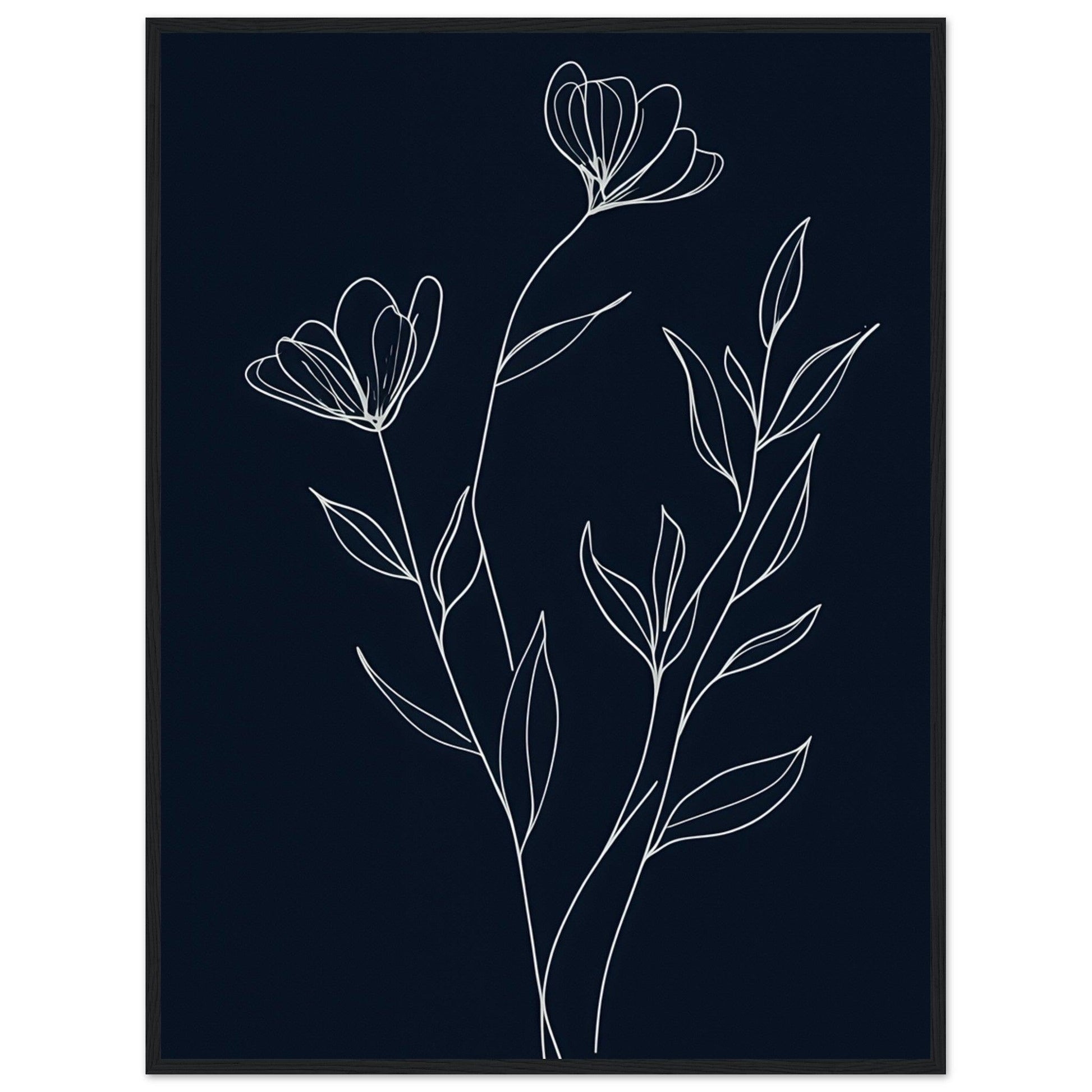 Minimalist Line Art Flower Poster on Premium Matte Paper, Wooden Frame - EcoFrameArt