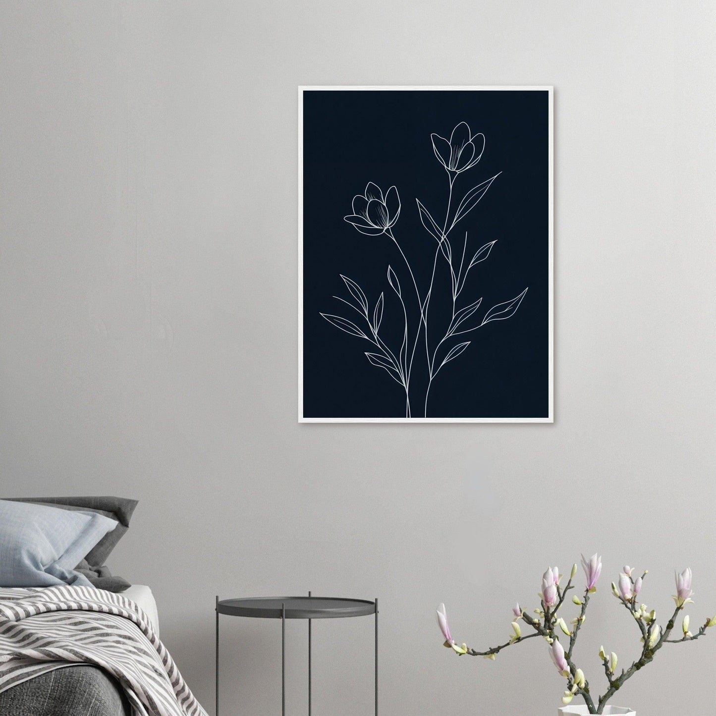 Minimalist Line Art Flower Poster on Premium Matte Paper, Wooden Frame - EcoFrameArt