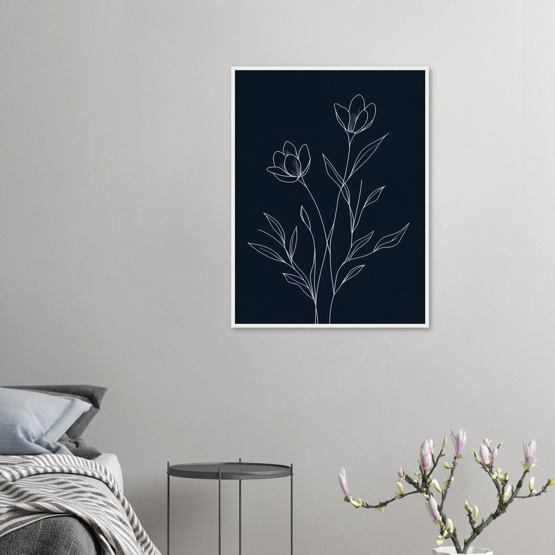 Minimalist Line Art Flower Poster on Premium Matte Paper, Wooden Frame - EcoFrameArt