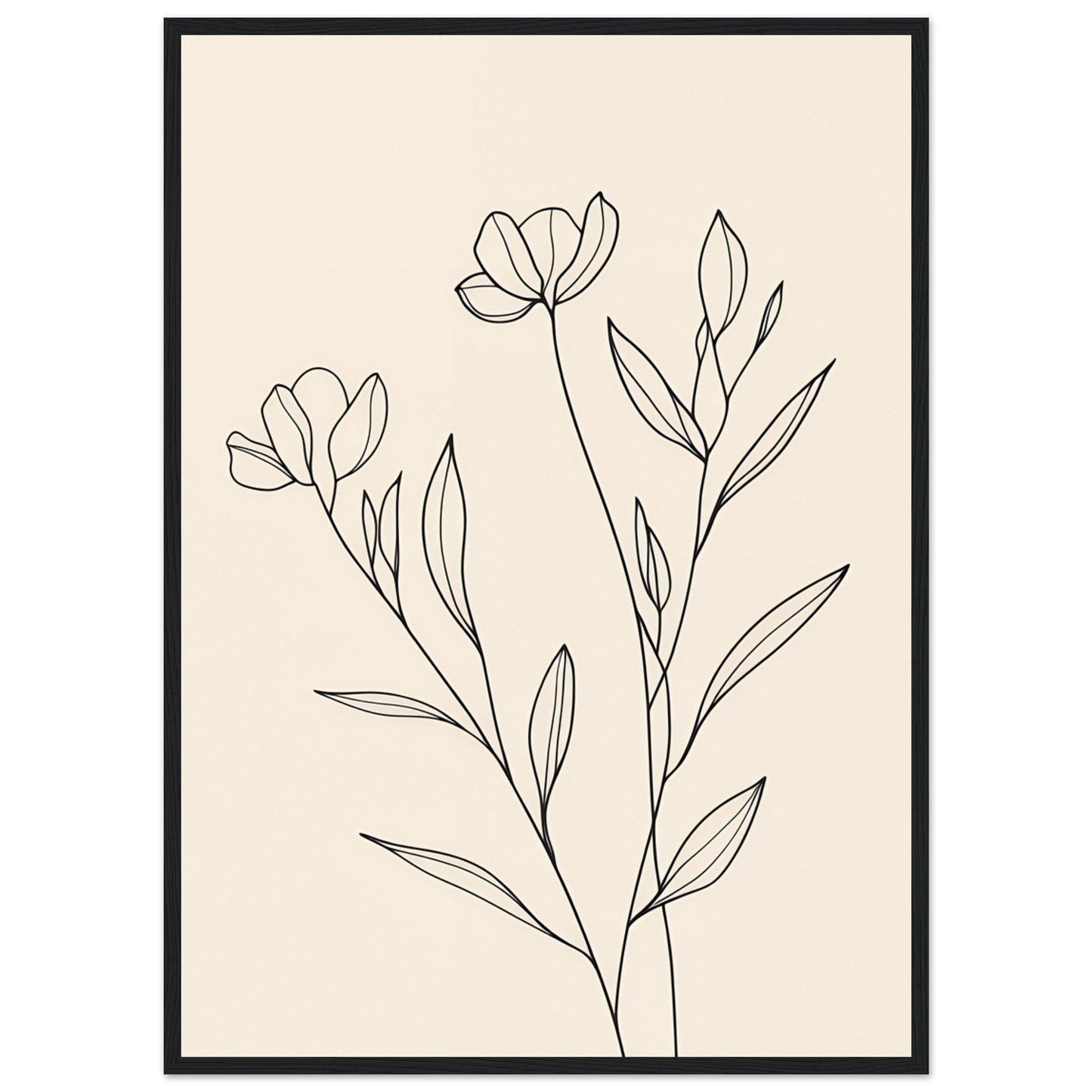 Minimalist Line Art Flower Poster on Premium Matte Paper, Wooden Frame - EcoFrameArt