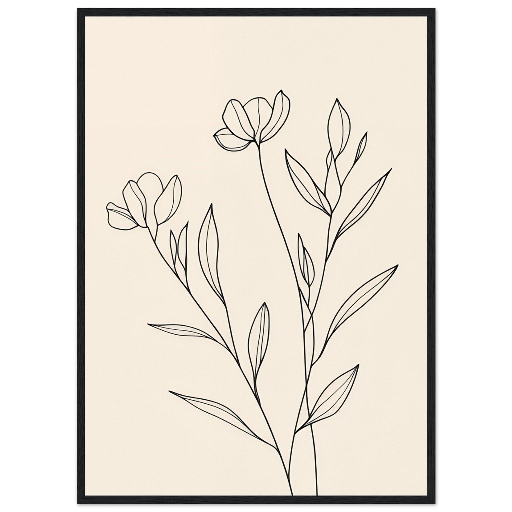 Minimalist Line Art Flower Poster on Premium Matte Paper, Wooden Frame - EcoFrameArt