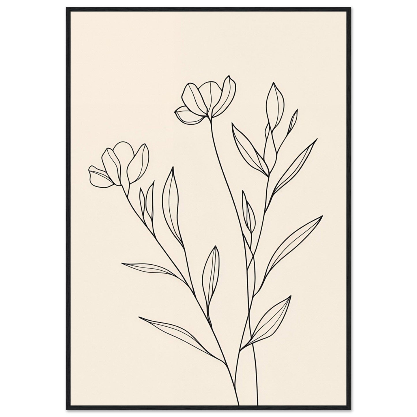 Minimalist Line Art Flower Poster on Premium Matte Paper, Wooden Frame - EcoFrameArt