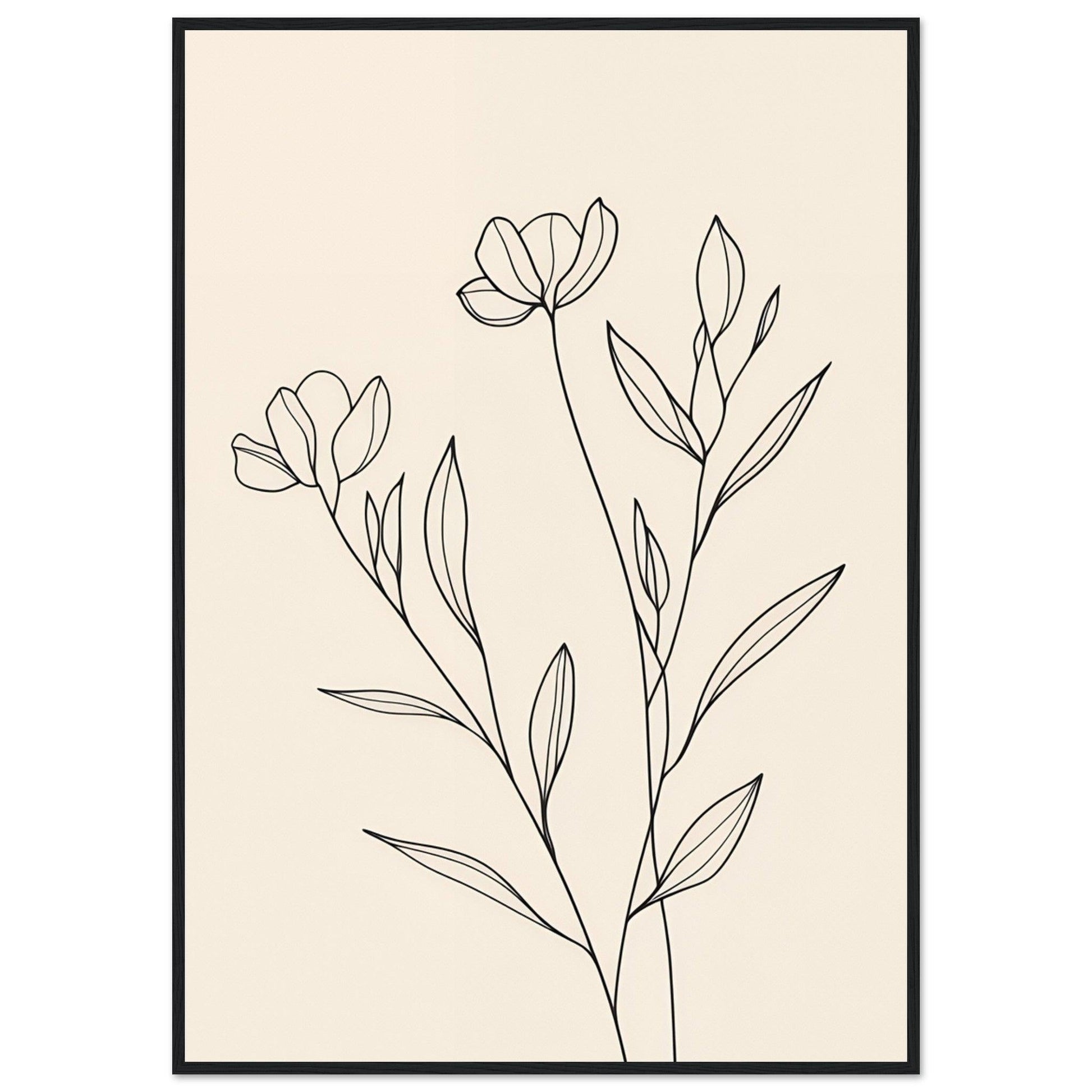 Minimalist Line Art Flower Poster on Premium Matte Paper, Wooden Frame - EcoFrameArt