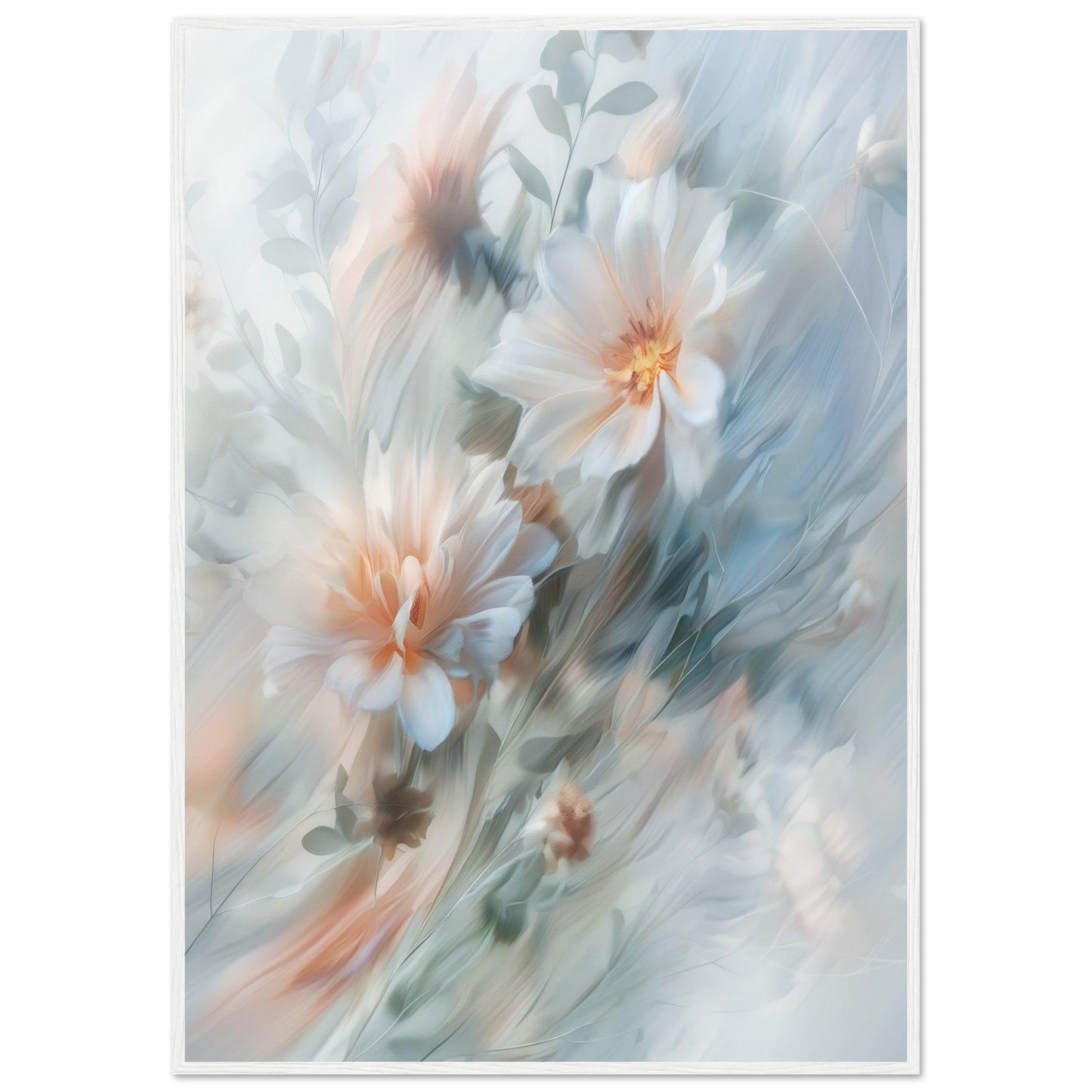 Soft Blue and Peach Blossoms, Premium Matte Paper, Wooden Frame - EcoFrameArt