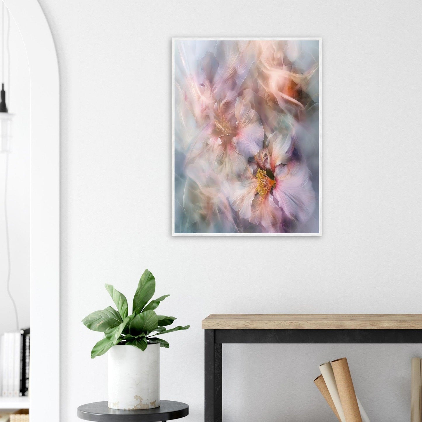 Soft Abstract Blossoms, Premium Matte Paper, Wooden Frame - EcoFrameArt