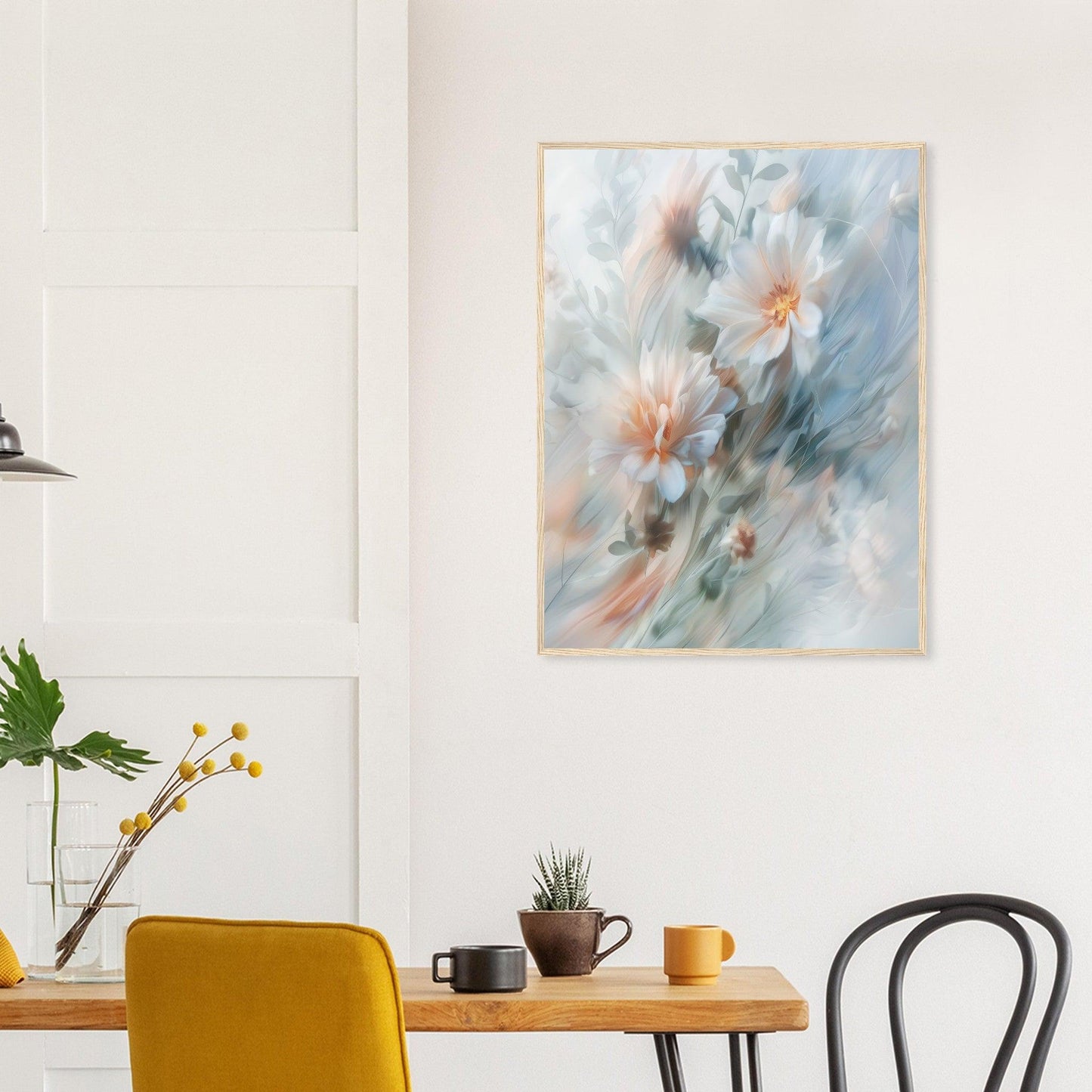 Soft Blue and Peach Blossoms, Premium Matte Paper, Wooden Frame - EcoFrameArt
