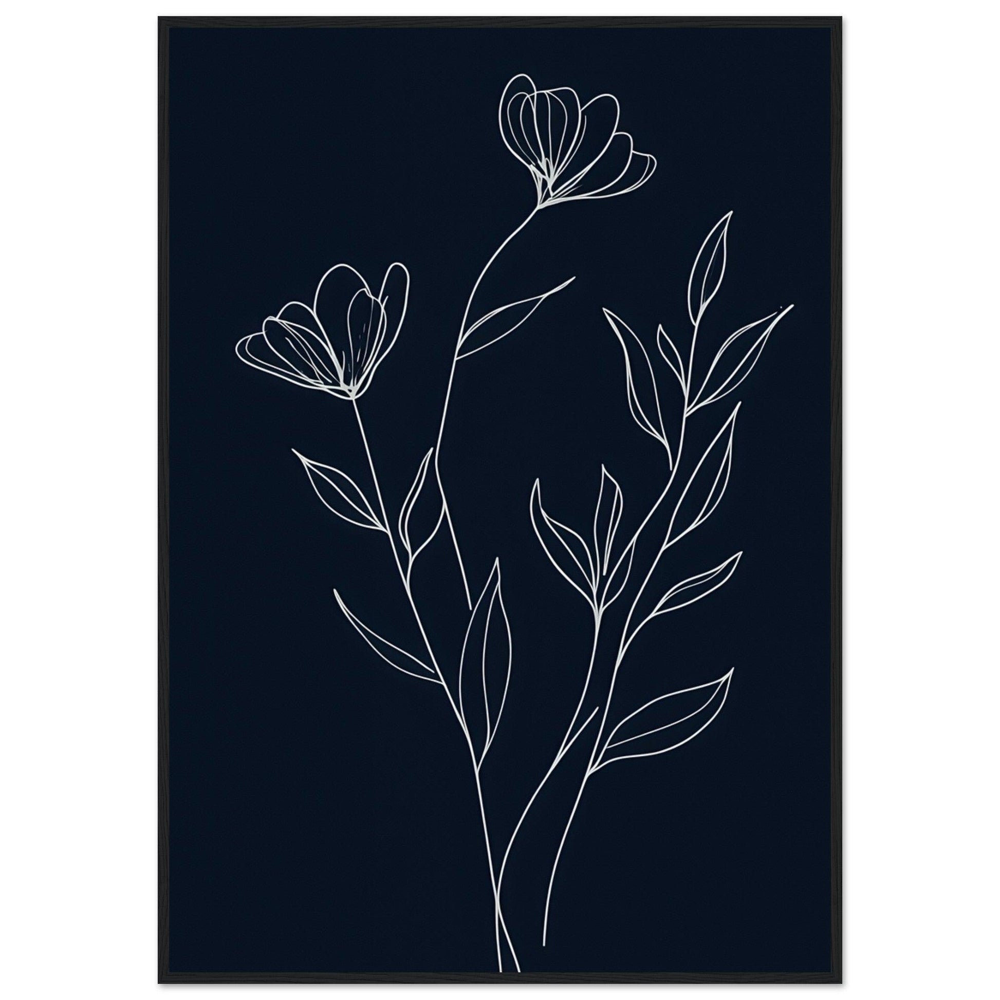 Minimalist Line Art Flower Poster on Premium Matte Paper, Wooden Frame - EcoFrameArt