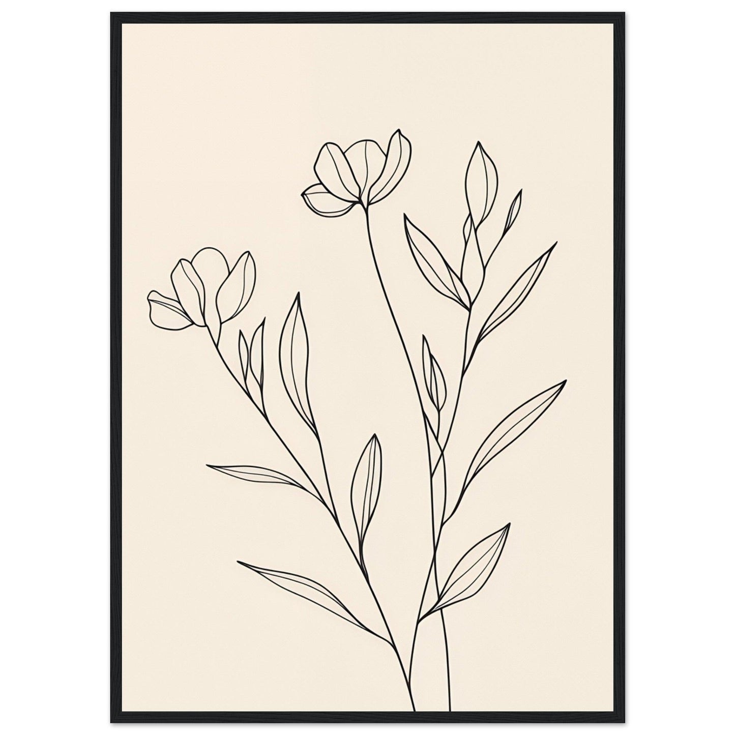 Minimalist Line Art Flower Poster on Premium Matte Paper, Wooden Frame - EcoFrameArt