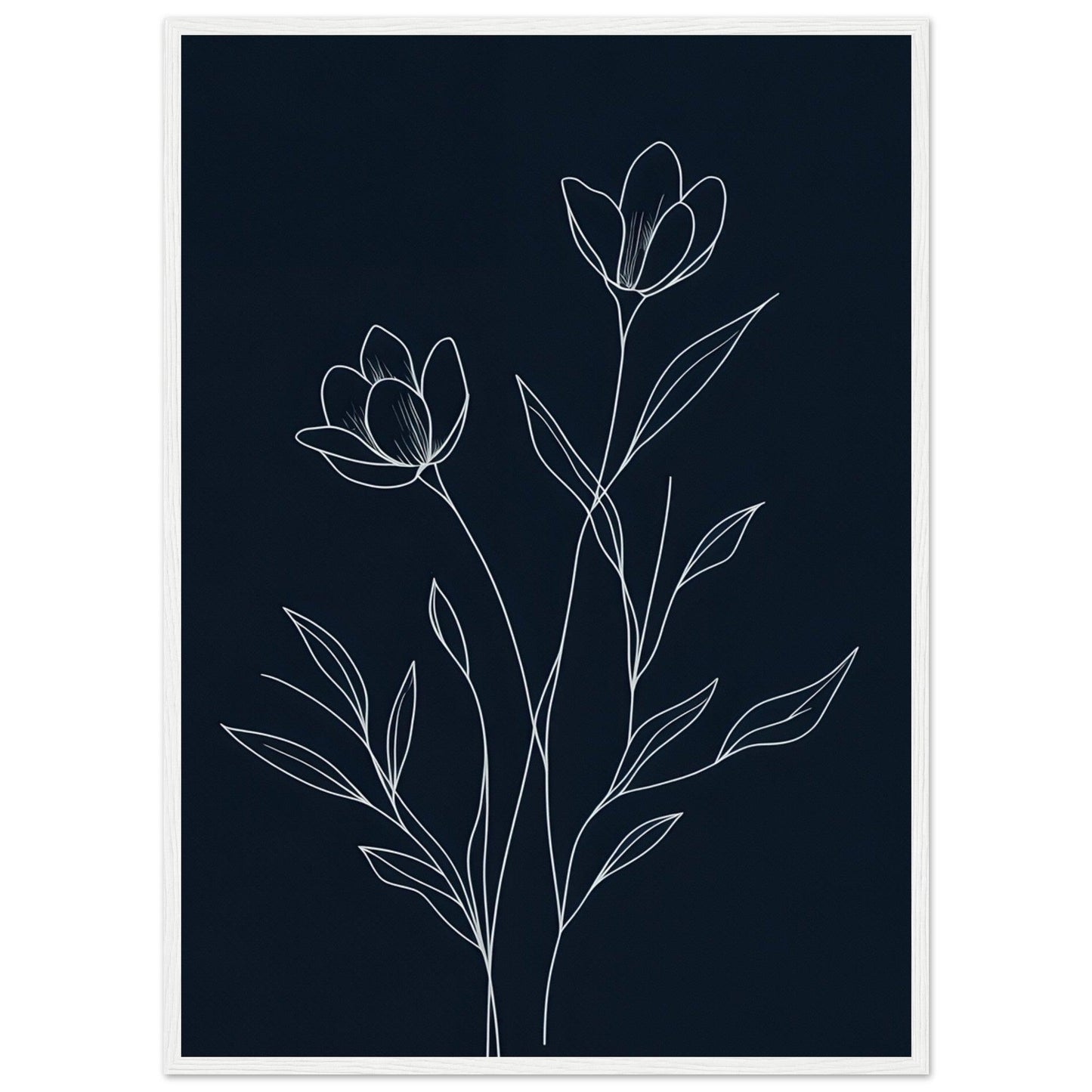 Minimalist Line Art Flower Poster on Premium Matte Paper, Wooden Frame - EcoFrameArt