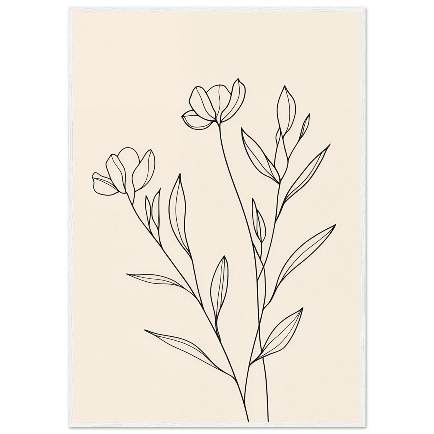 Minimalist Line Art Flower Poster on Premium Matte Paper, Wooden Frame - EcoFrameArt