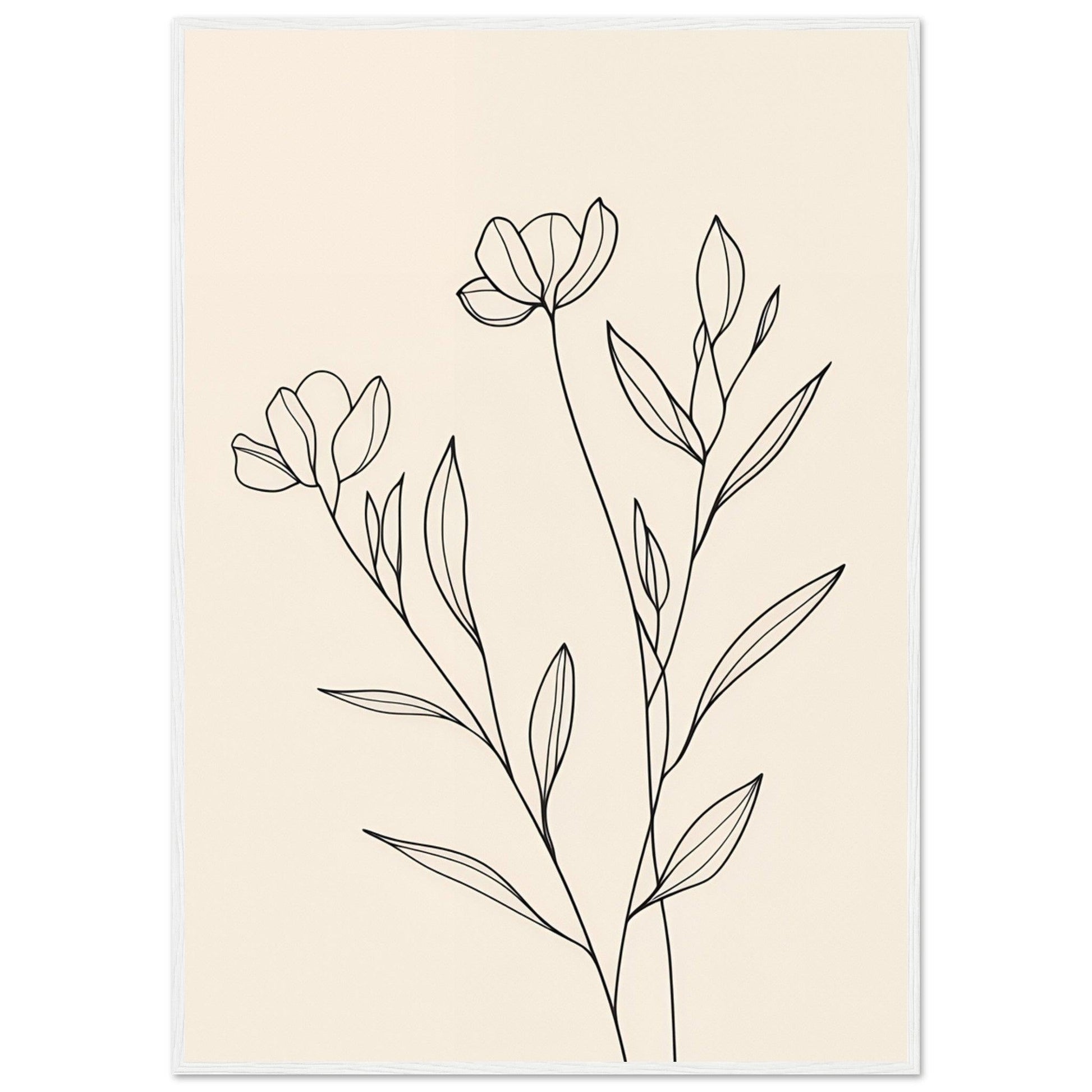 Minimalist Line Art Flower Poster on Premium Matte Paper, Wooden Frame - EcoFrameArt