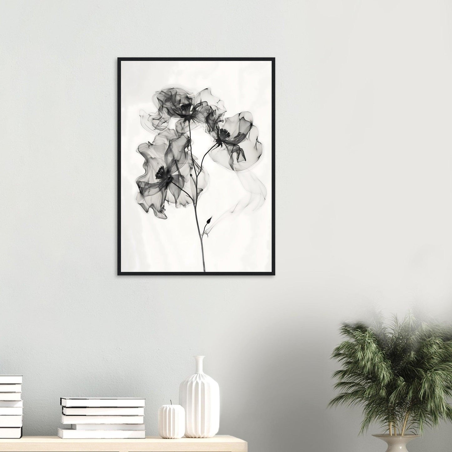 Elegant Monochrome Smoke Petals Poster - EcoFrameArt