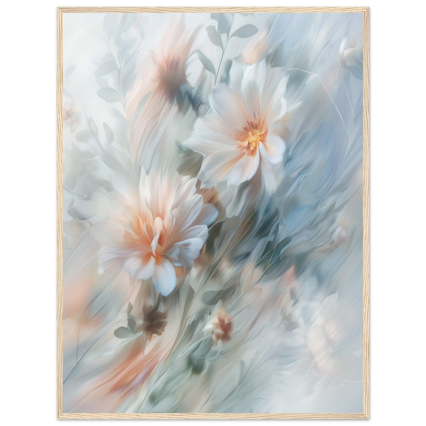 Soft Blue and Peach Blossoms, Premium Matte Paper, Wooden Frame - EcoFrameArt