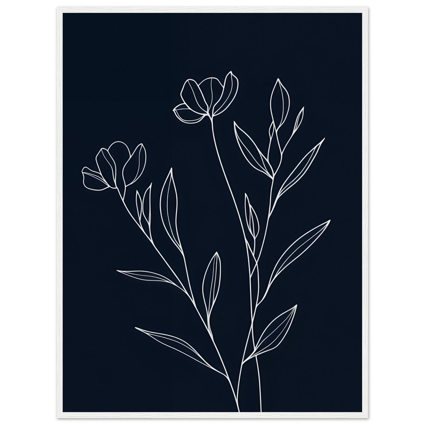 Minimalist Line Art Flower Poster on Premium Matte Paper, Wooden Frame - EcoFrameArt