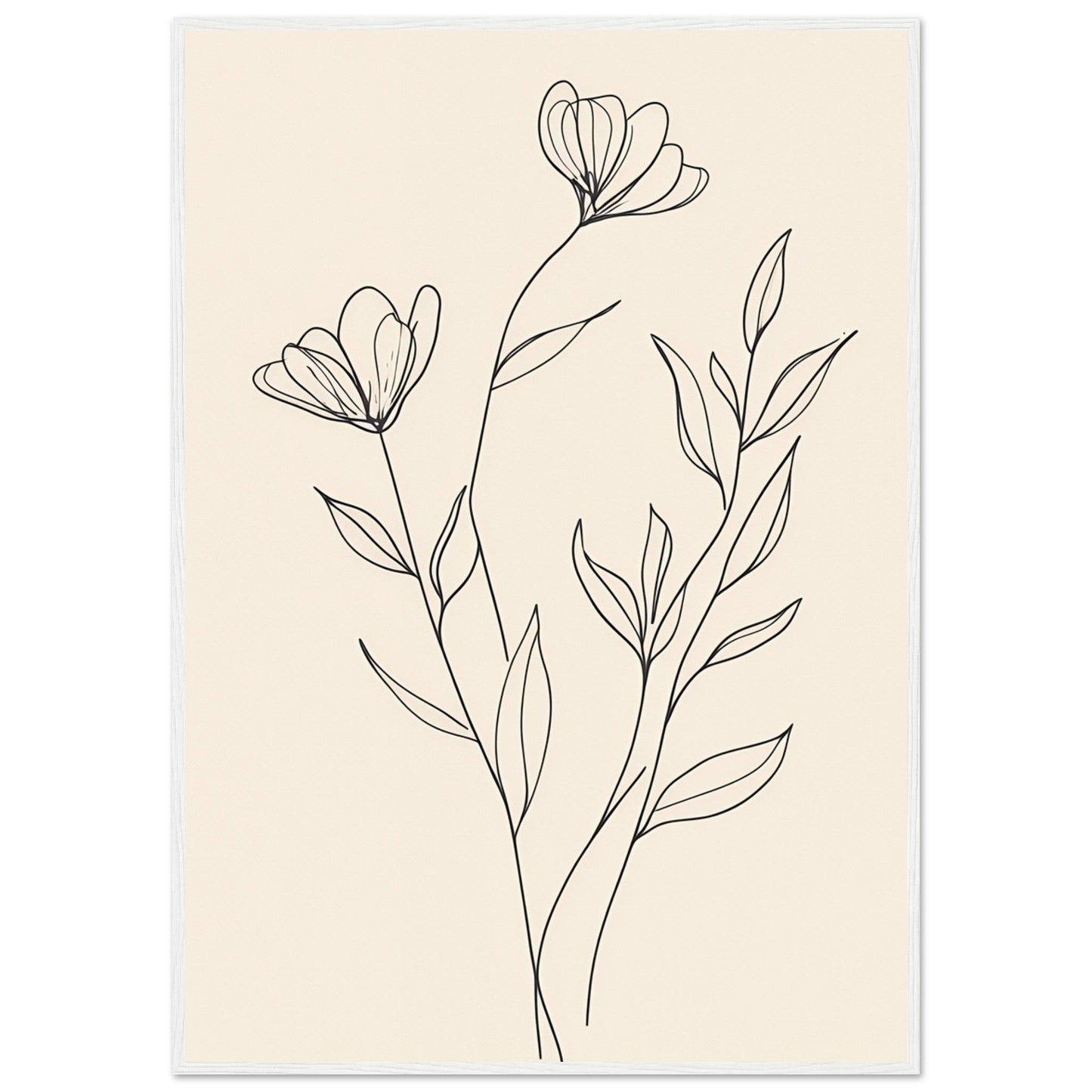 Minimalist Line Art Flower Poster on Premium Matte Paper, Wooden Frame - EcoFrameArt