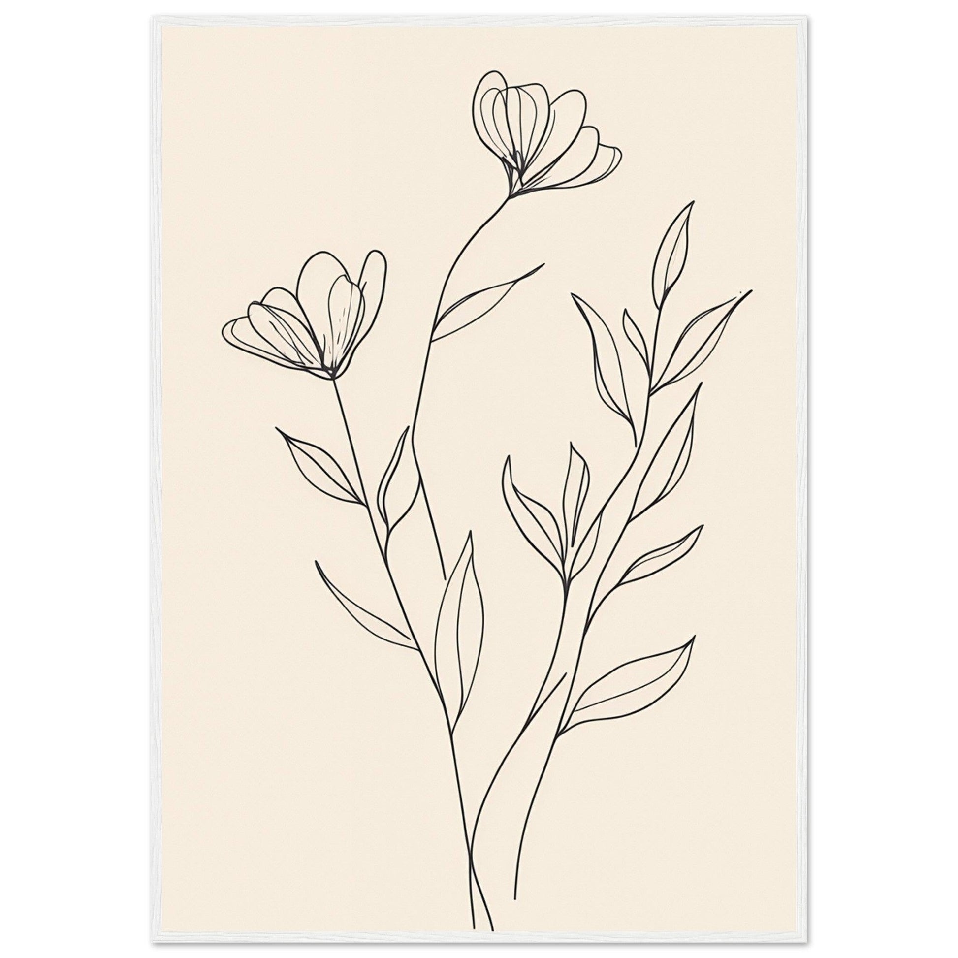 Minimalist Line Art Flower Poster on Premium Matte Paper, Wooden Frame - EcoFrameArt