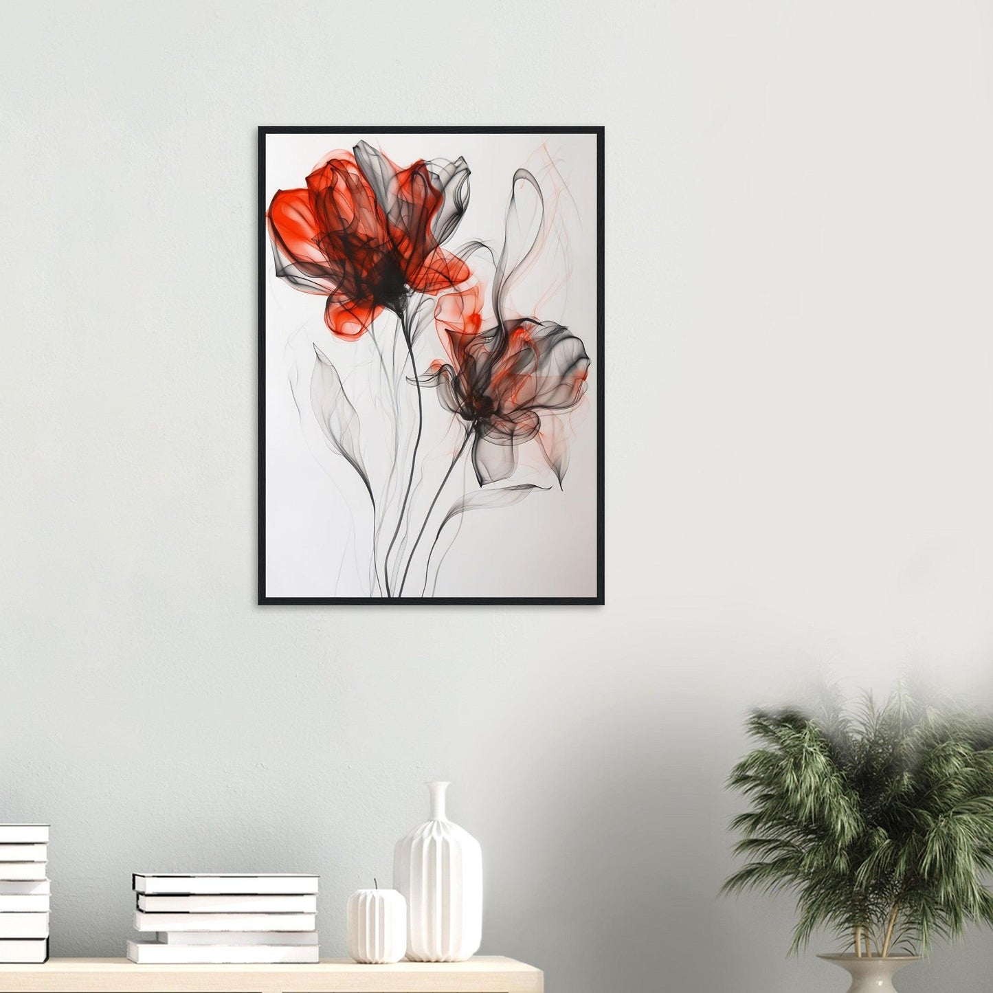 Crimson & Shadow Smoke Flower Poster - EcoFrameArt