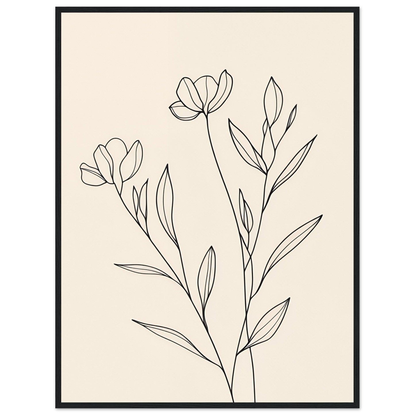 Minimalist Line Art Flower Poster on Premium Matte Paper, Wooden Frame - EcoFrameArt