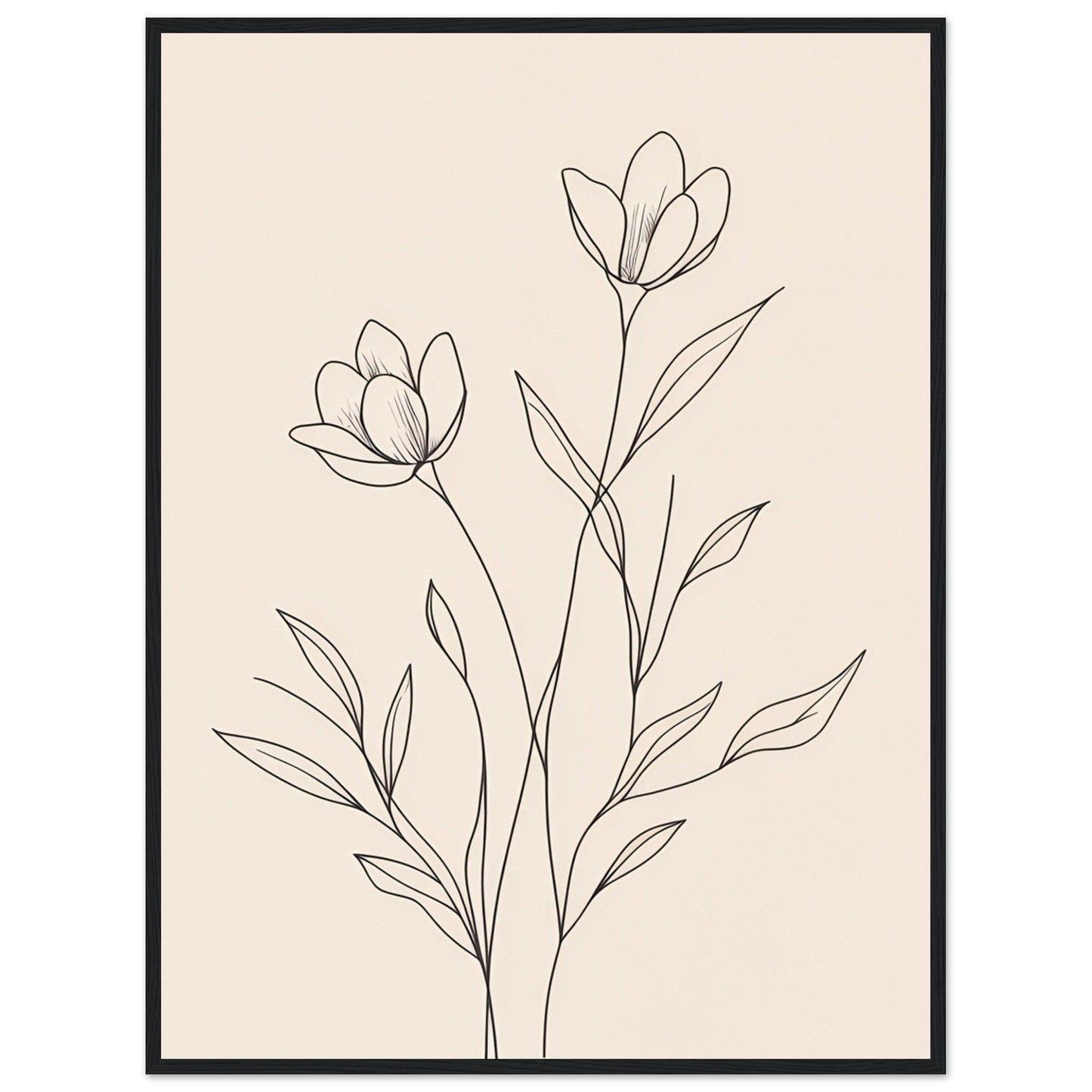 Minimalist Line Art Flower Poster on Premium Matte Paper, Wooden Frame - EcoFrameArt